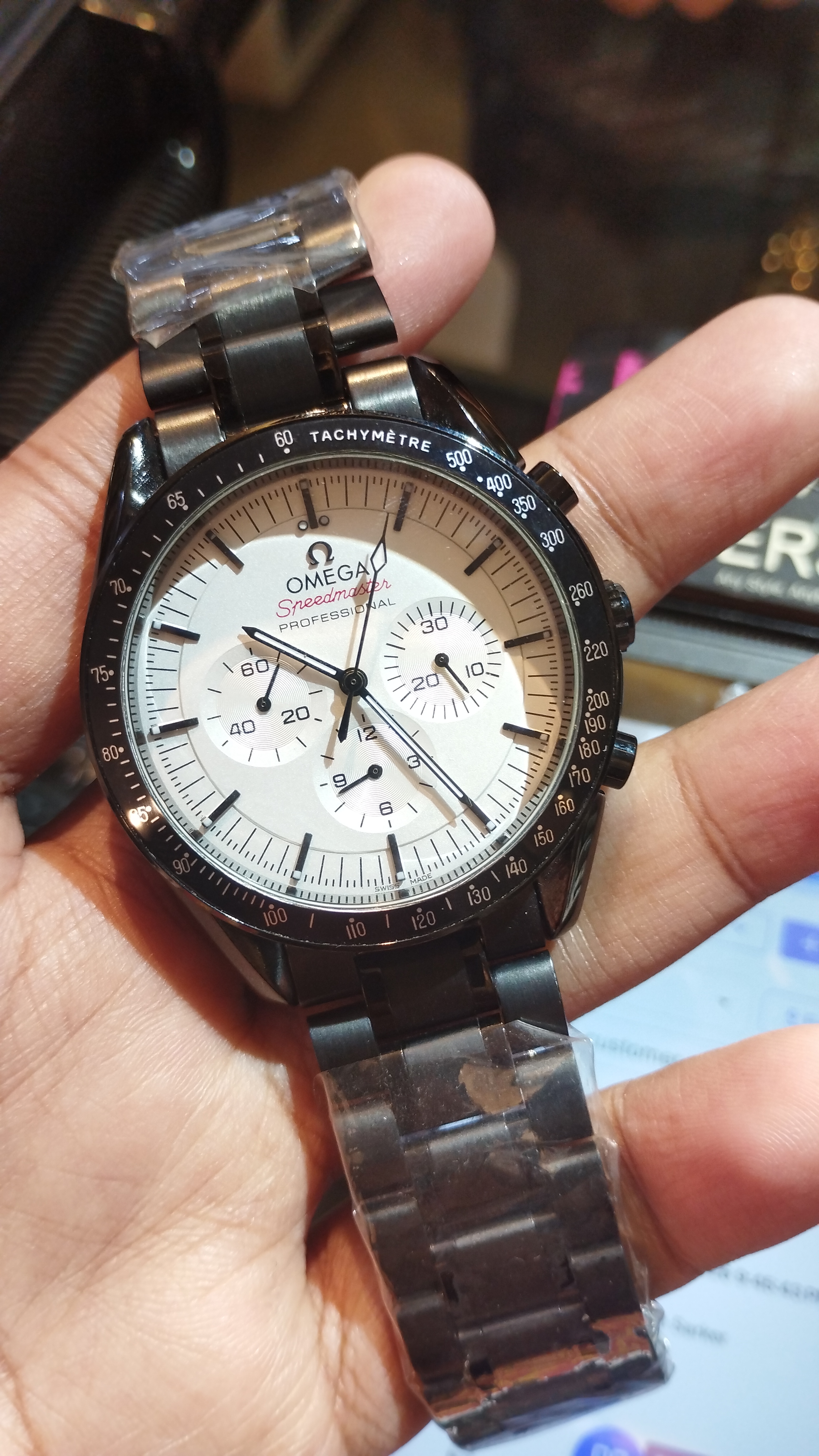 Omega SpeesMaster Professional Black Chain White Dial