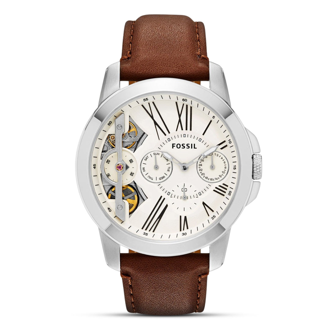 Fossil ME1144 Grant Twist Hybrid Multifunction Beige Dial Brown Leather Men's Watch | Fossil ME1144