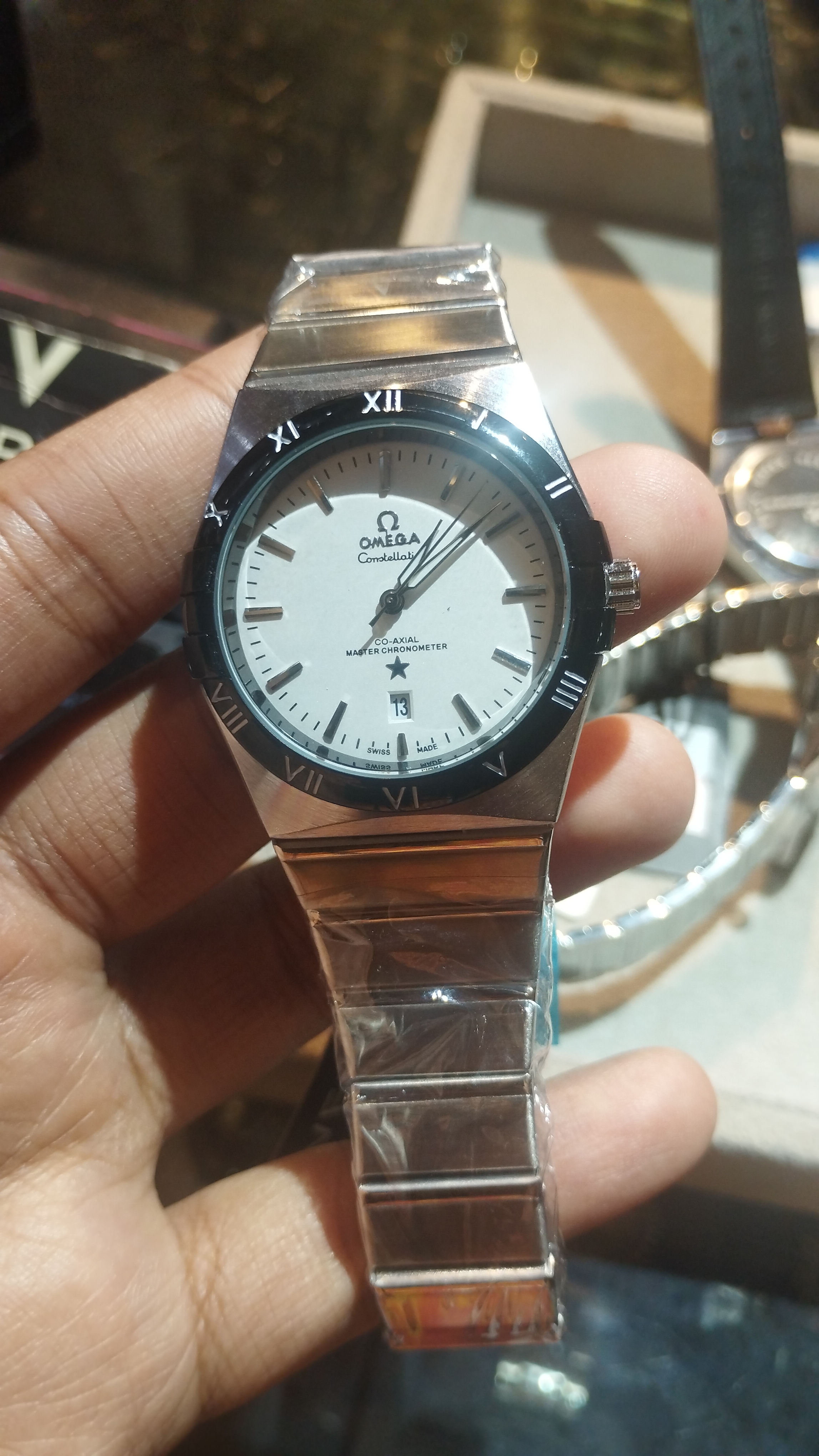 Omega Constellation White Dial Black Bezel