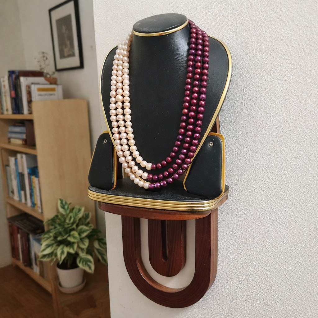 Meroon and peach Pearl combination 3 layer necklace for women