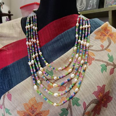 Elegant 5 Layer Pearl & Gemstone Necklace_img_1