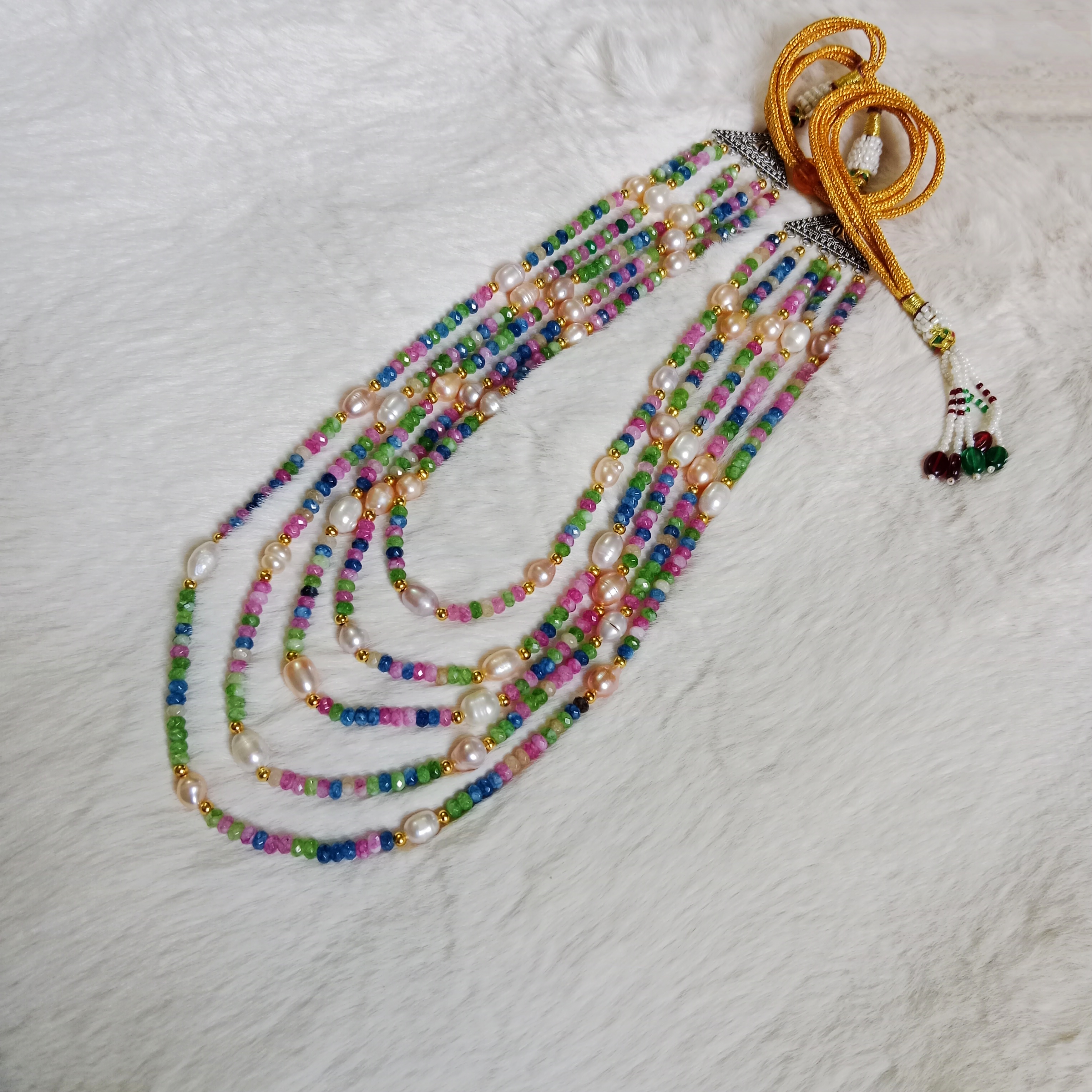 Elegant 5 Layer Pearl & Gemstone Necklace_img_0