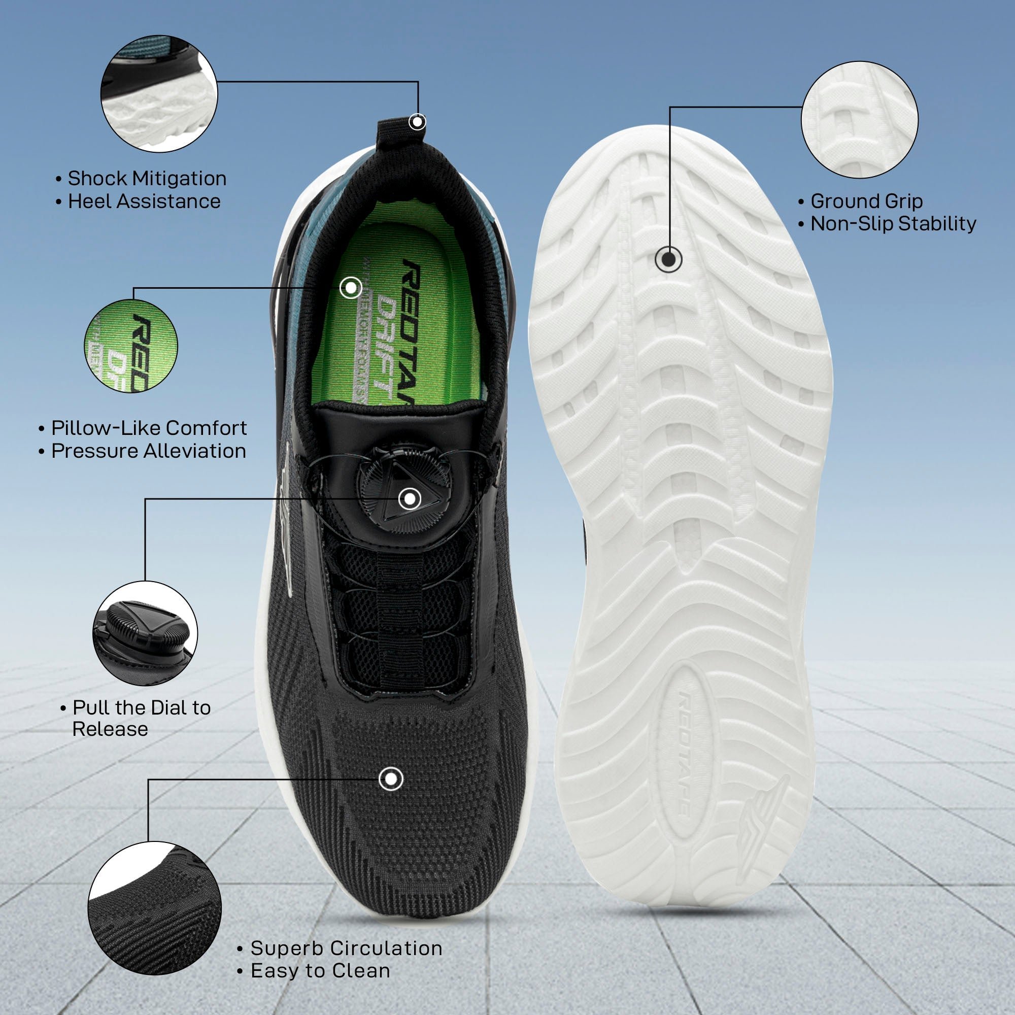 Redtape Dial Lace Athleisure Sport Shoes For Men | Black PEET Edition_img_3