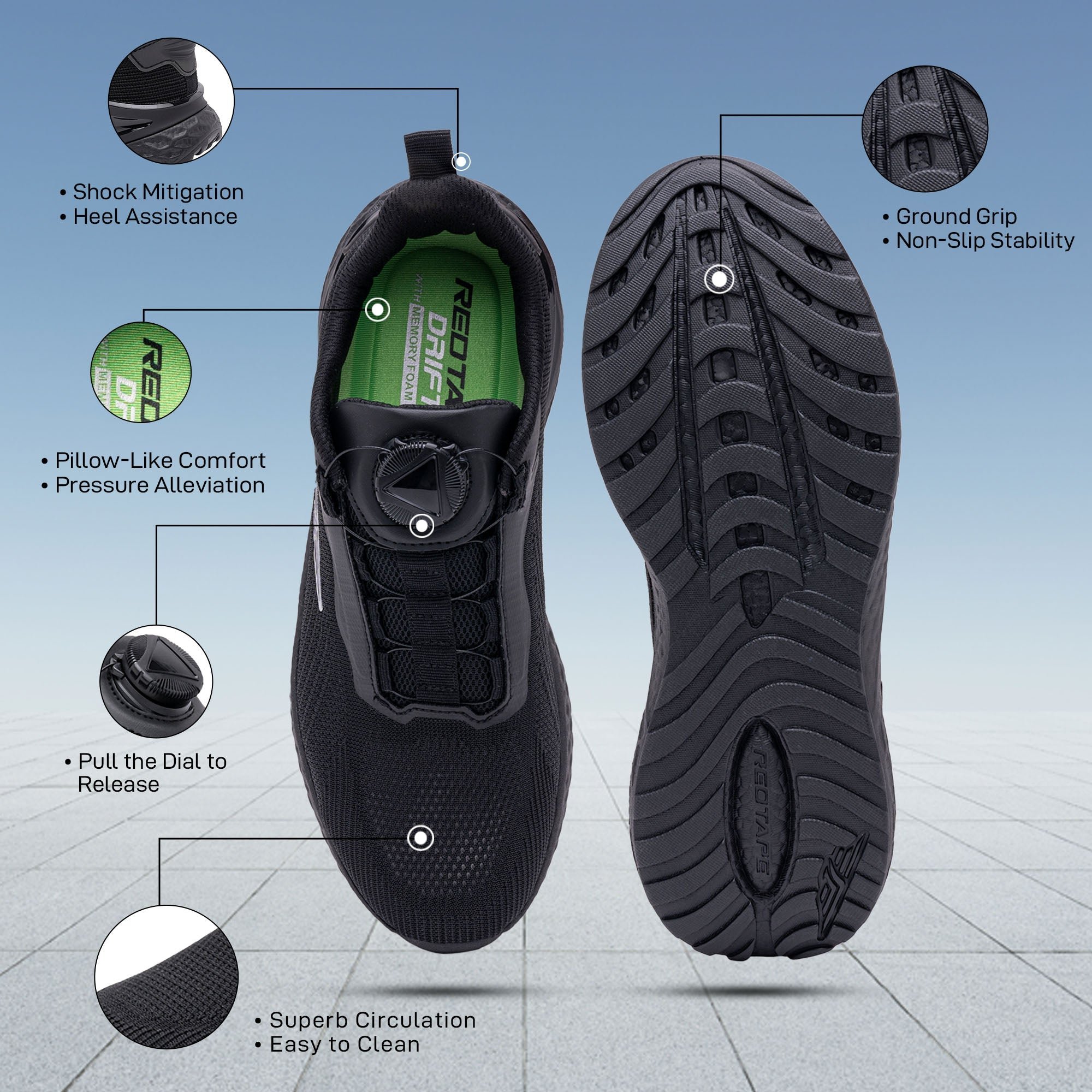 Redtape Dial Lace Athleisure Sport Shoes For Men | JET Black_img_4