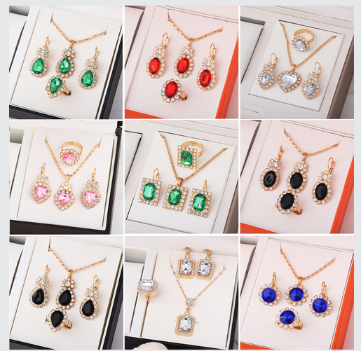 Jewelry Pendant Earrings Ring Diamond Three-piece Set suit_img_0