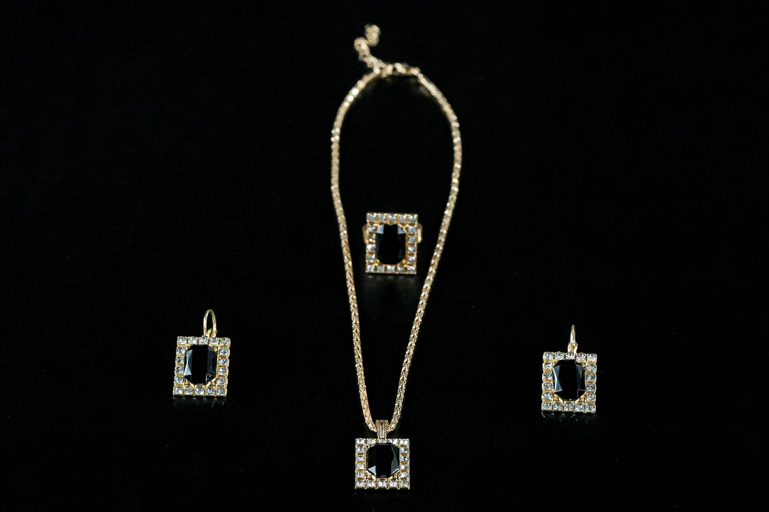 Jewelry Pendant Earrings Ring Diamond Three-piece Set suit_img_2