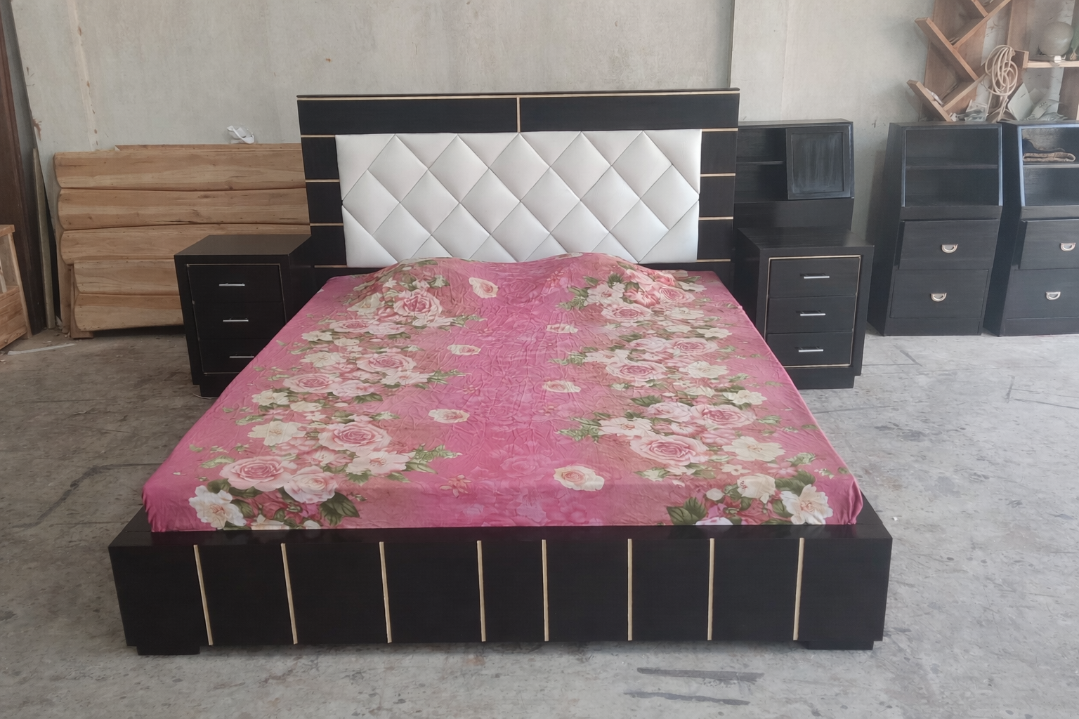 Modern Luxury Full Box Bed with Padded Headboard | Solid Wood Bed BD | WCF-Code-BD-595-1_img_2