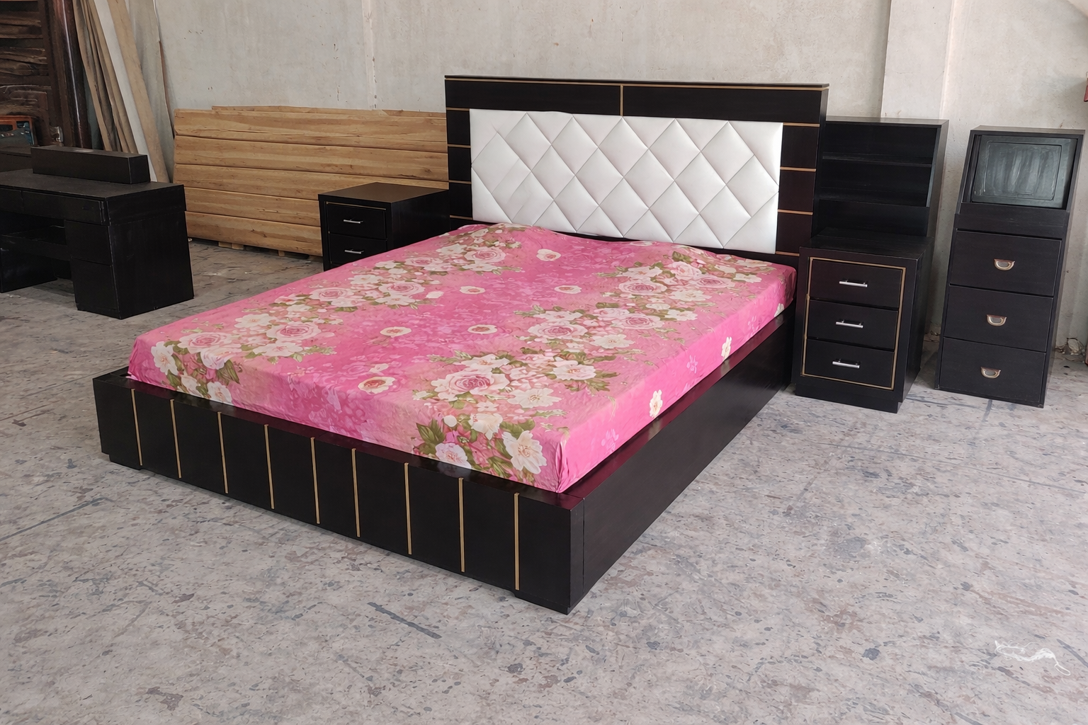 Modern Luxury Full Box Bed with Padded Headboard | Solid Wood Bed BD | WCF-Code-BD-595-1_img_1
