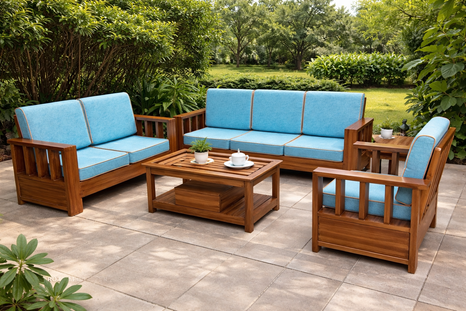 Modern Wooden Sofa Set with Center Table | Premium Solid Wood Furniture BD | WCF-Code-SF-501_img_1