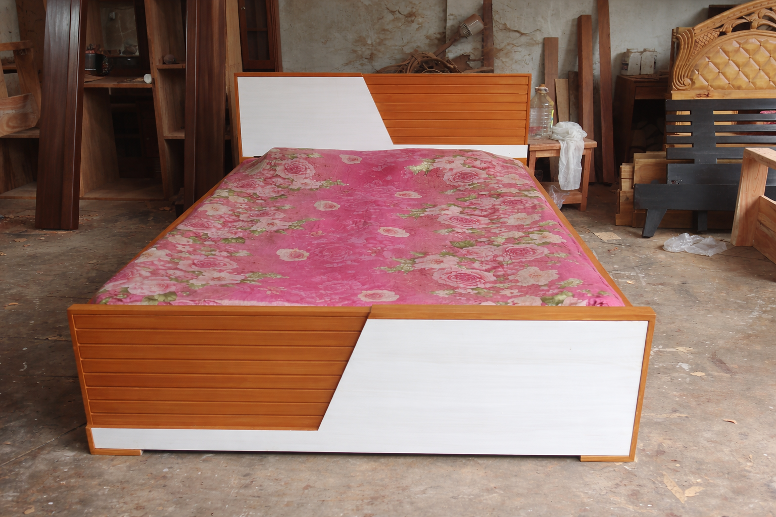 Modern Two-Tone Wooden Bed – WCF-Code-BD-505_img_1