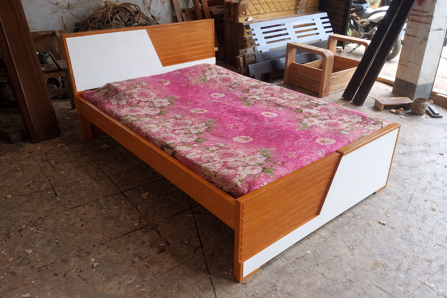 Modern Two-Tone Wooden Bed – WCF-Code-BD-505