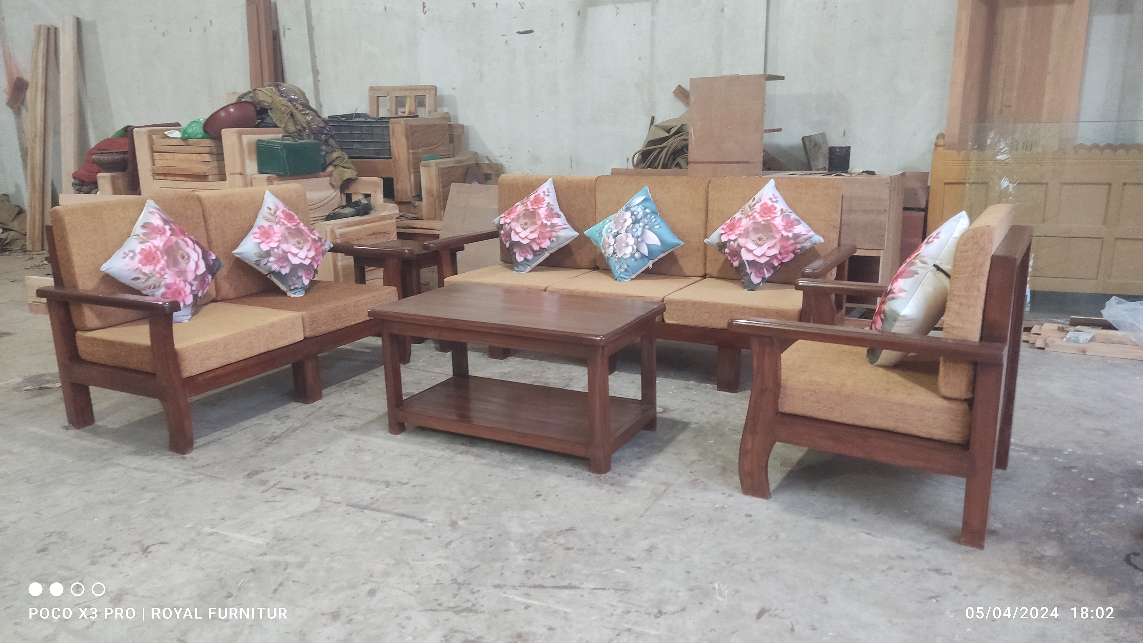 Modern Wooden Sofa Set with Center Table | Premium Solid Wood Furniture BD | WCF-Code-SF-504_img_4