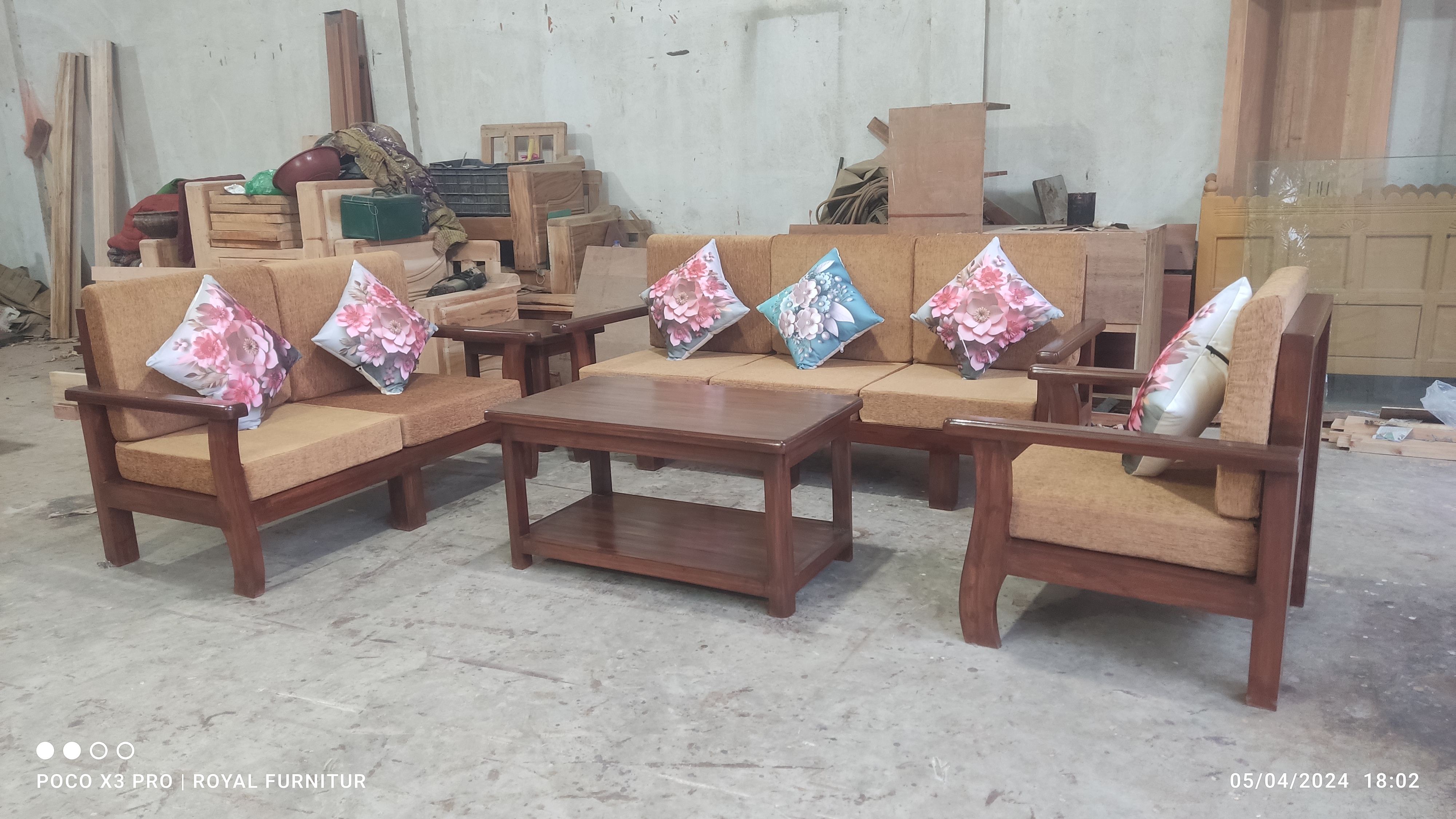 Modern Wooden Sofa Set with Center Table | Premium Solid Wood Furniture BD | WCF-Code-SF-504_img_0
