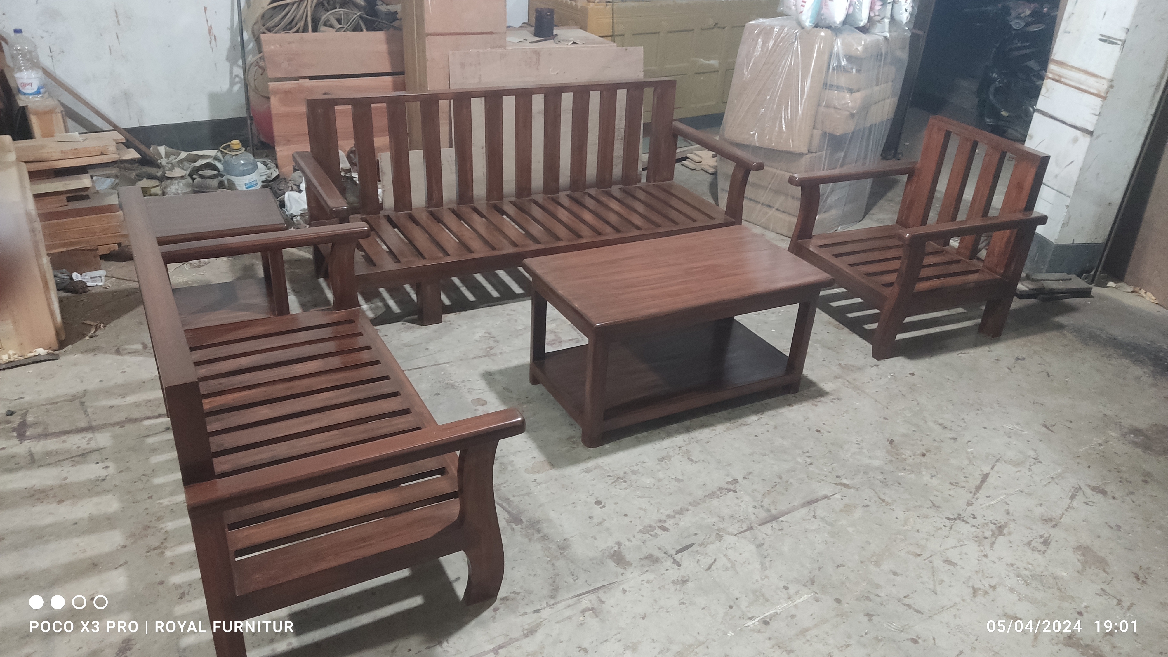 Modern Wooden Sofa Set with Center Table | Premium Solid Wood Furniture BD | WCF-Code-SF-504_img_2