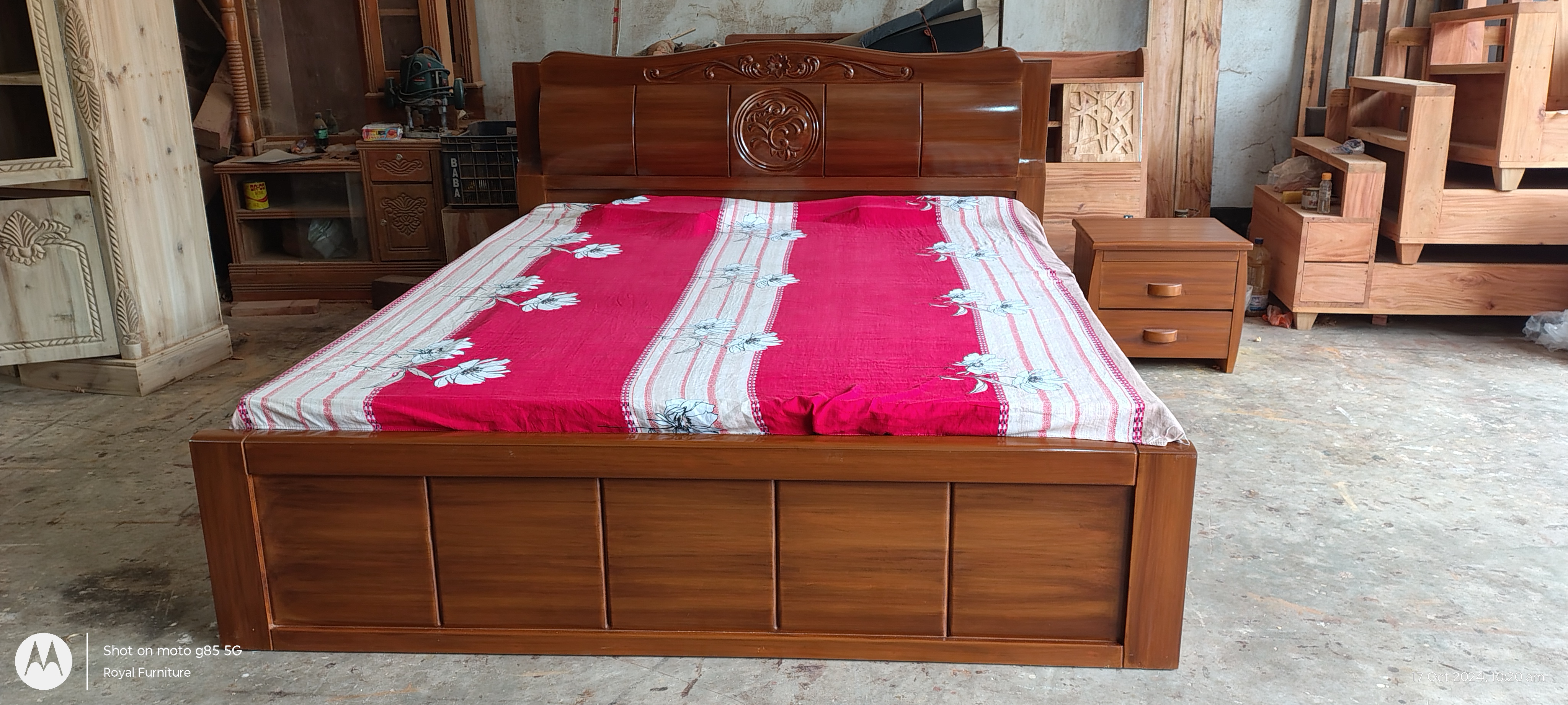 Luxury Wooden Full Box Bed with Carved Headboard | Solid Wood Bed BD | WCF-Code-BD-607_img_0