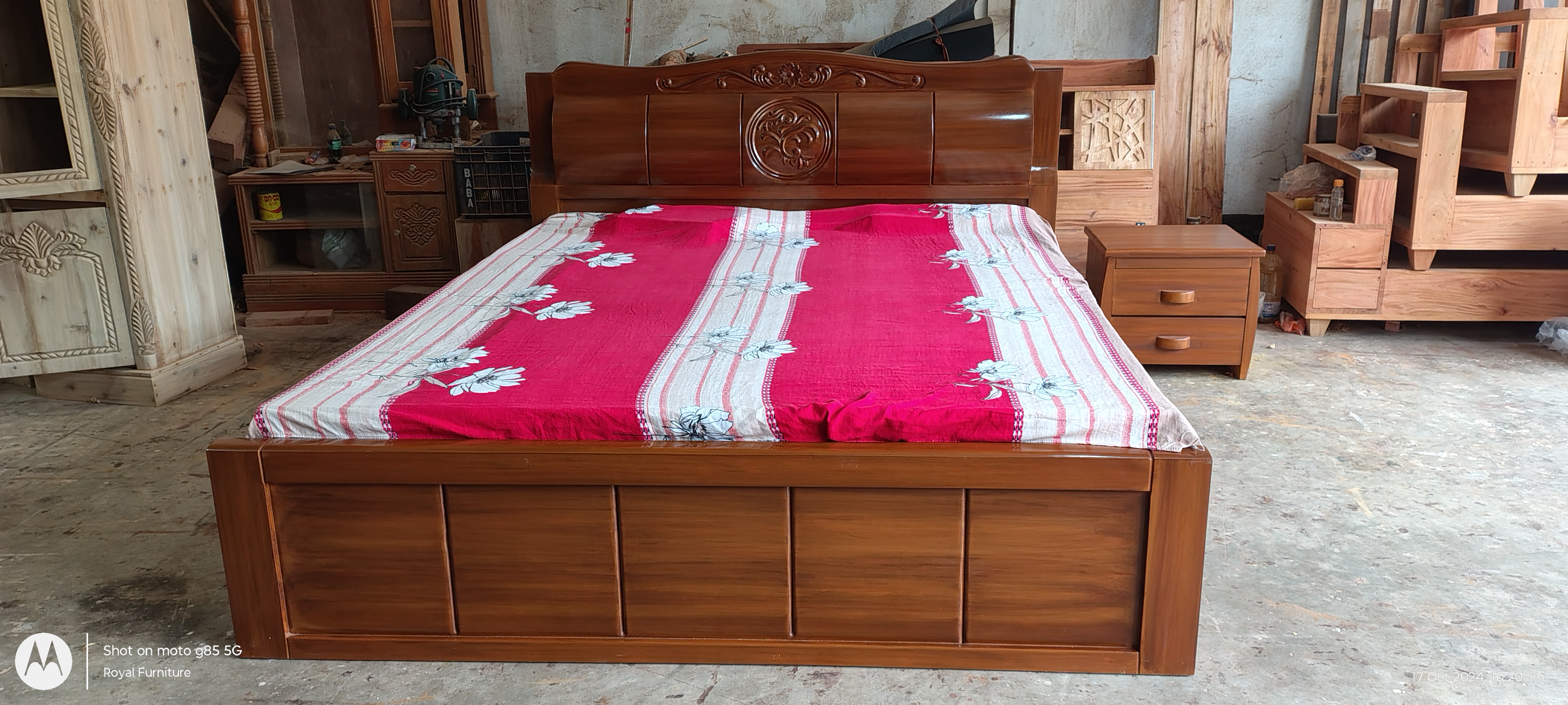 Luxury Wooden Full Box Bed with Carved Headboard | Solid Wood Bed BD | WCF-Code-BD-607_img_2