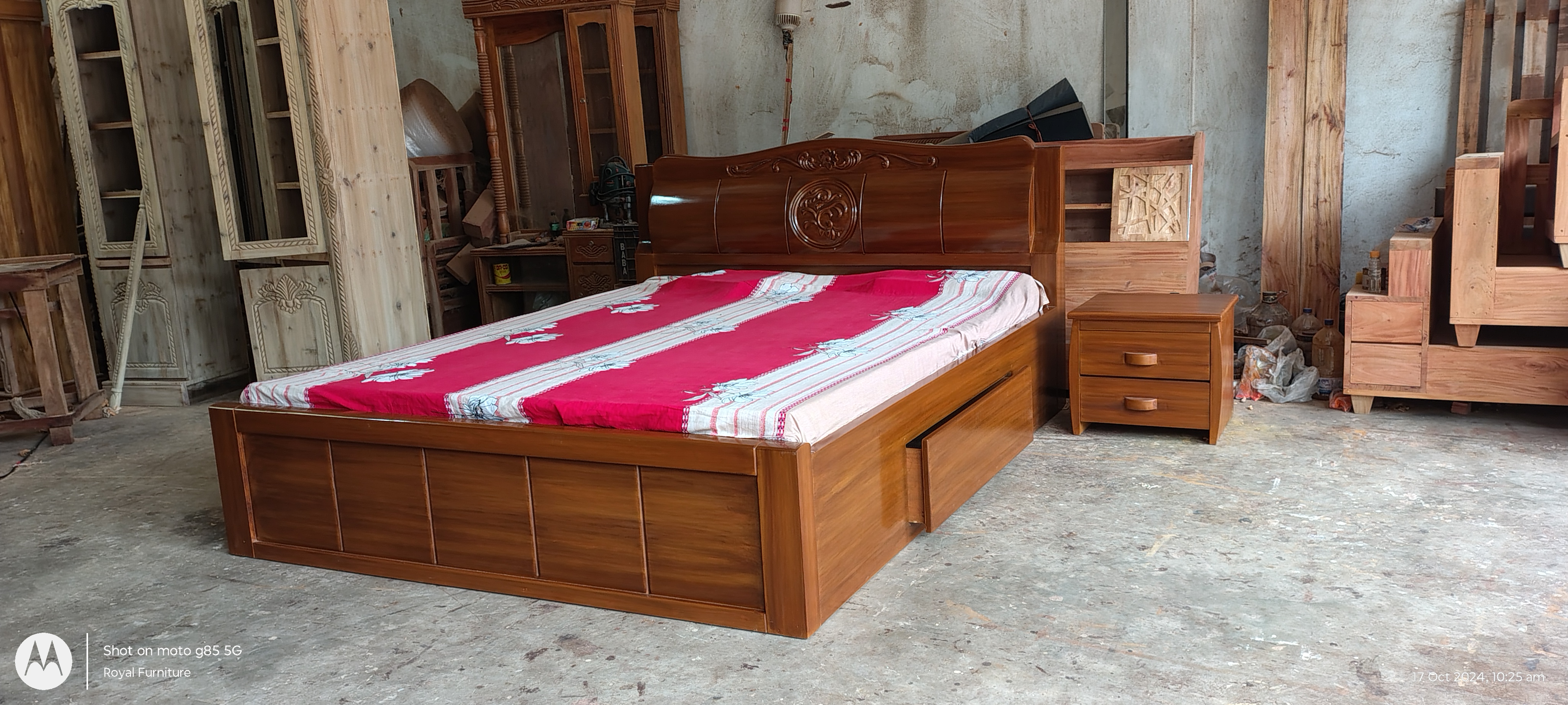 Luxury Wooden Full Box Bed with Carved Headboard | Solid Wood Bed BD | WCF-Code-BD-607_img_1