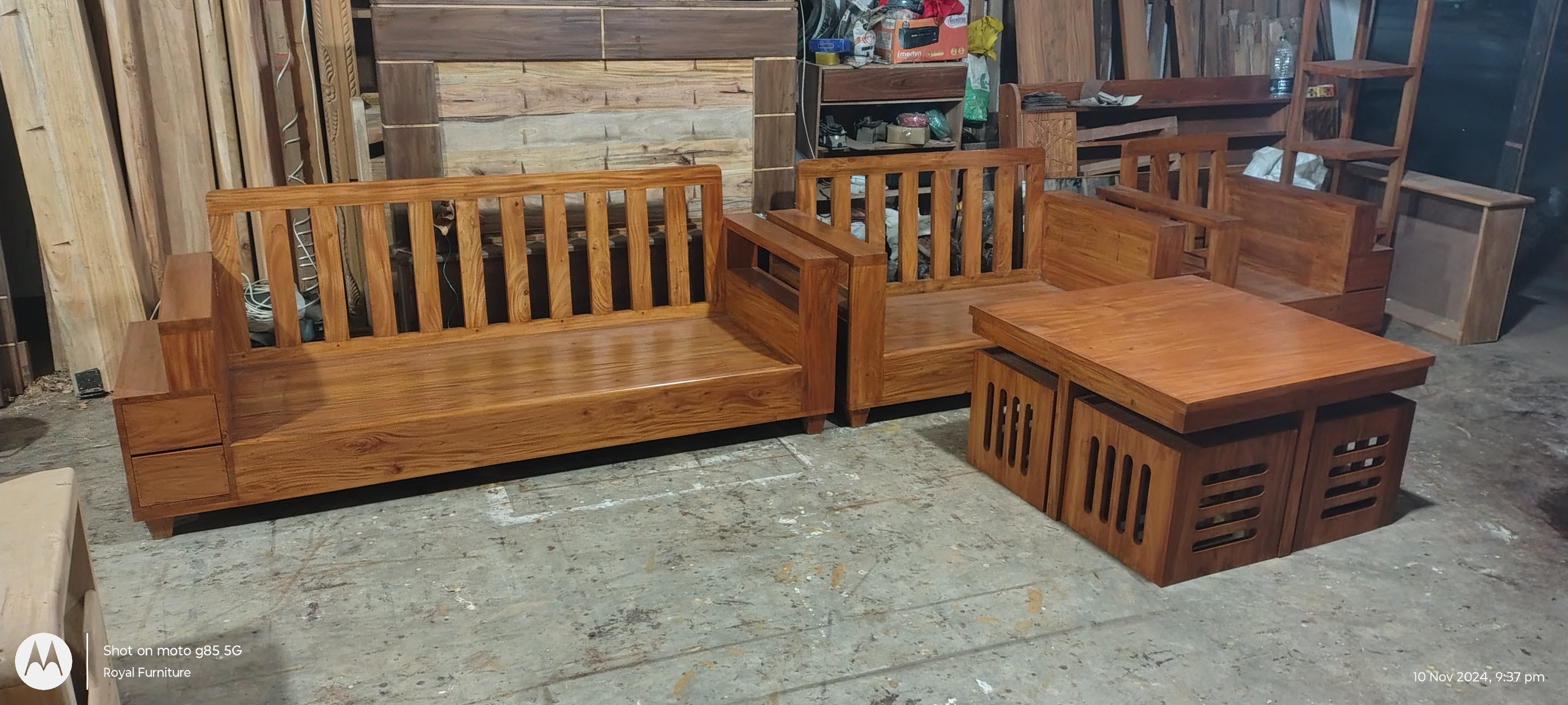 Modern Wooden Sofa Set with Center Table & Side Drawer | Premium Solid Wood Furniture BD | RFB-Code-SF-525_img_5