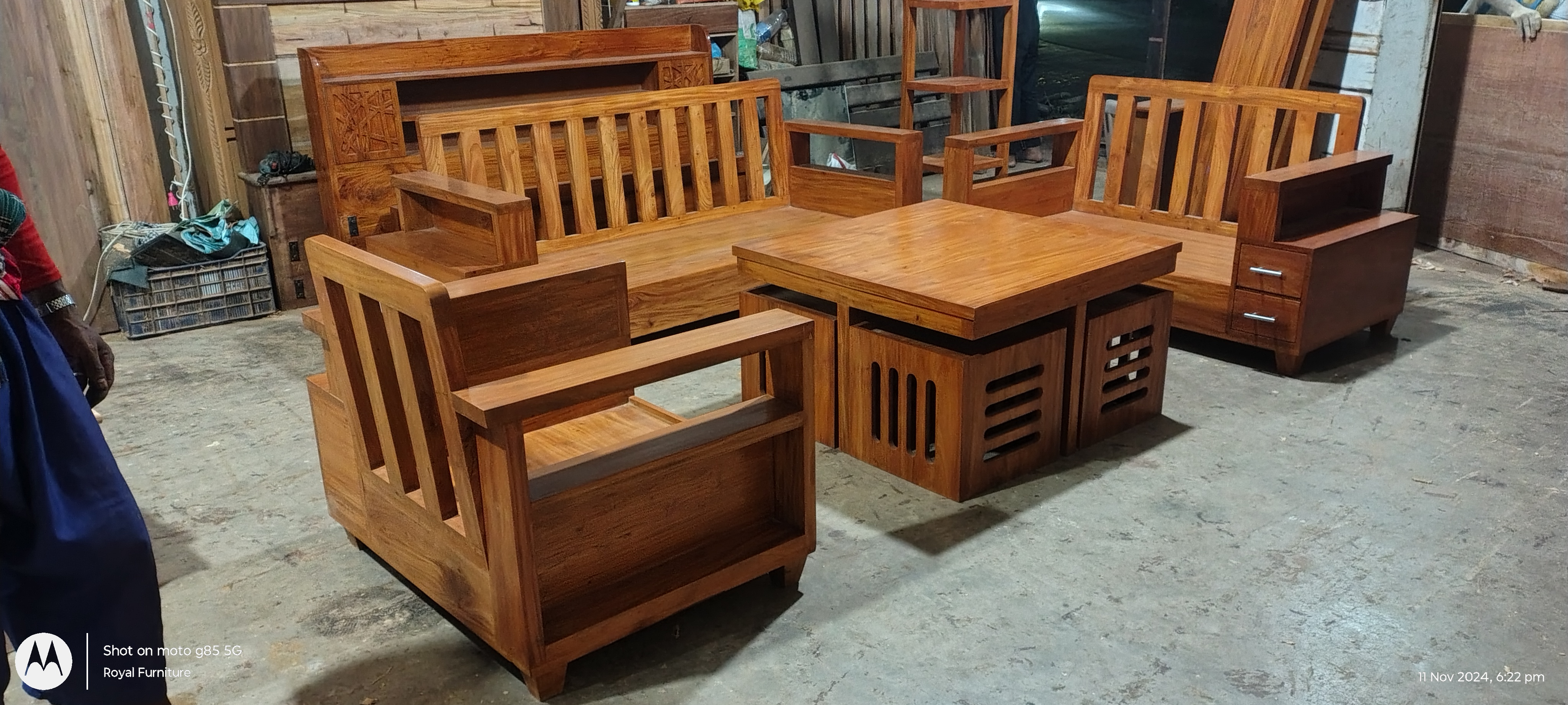 Modern Wooden Sofa Set with Center Table & Side Drawer | Premium Solid Wood Furniture BD | RFB-Code-SF-525_img_0