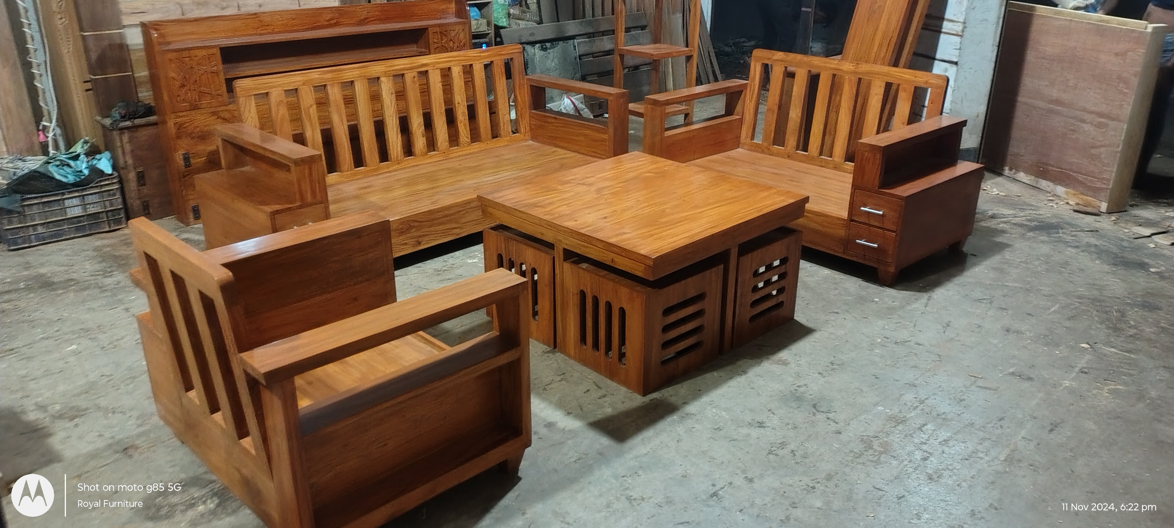 Modern Wooden Sofa Set with Center Table & Side Drawer | Premium Solid Wood Furniture BD | RFB-Code-SF-525_img_3