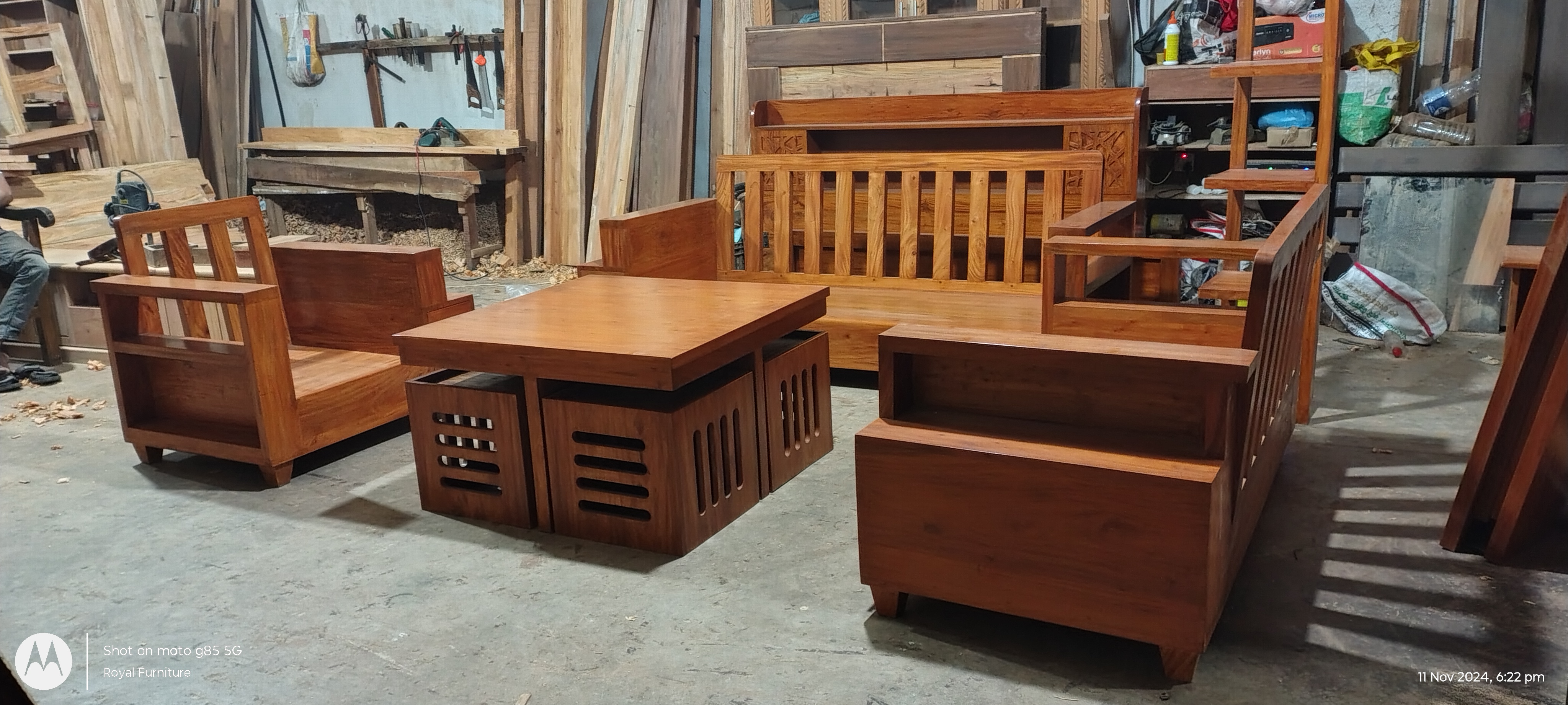 Modern Wooden Sofa Set with Center Table & Side Drawer | Premium Solid Wood Furniture BD | RFB-Code-SF-525_img_4