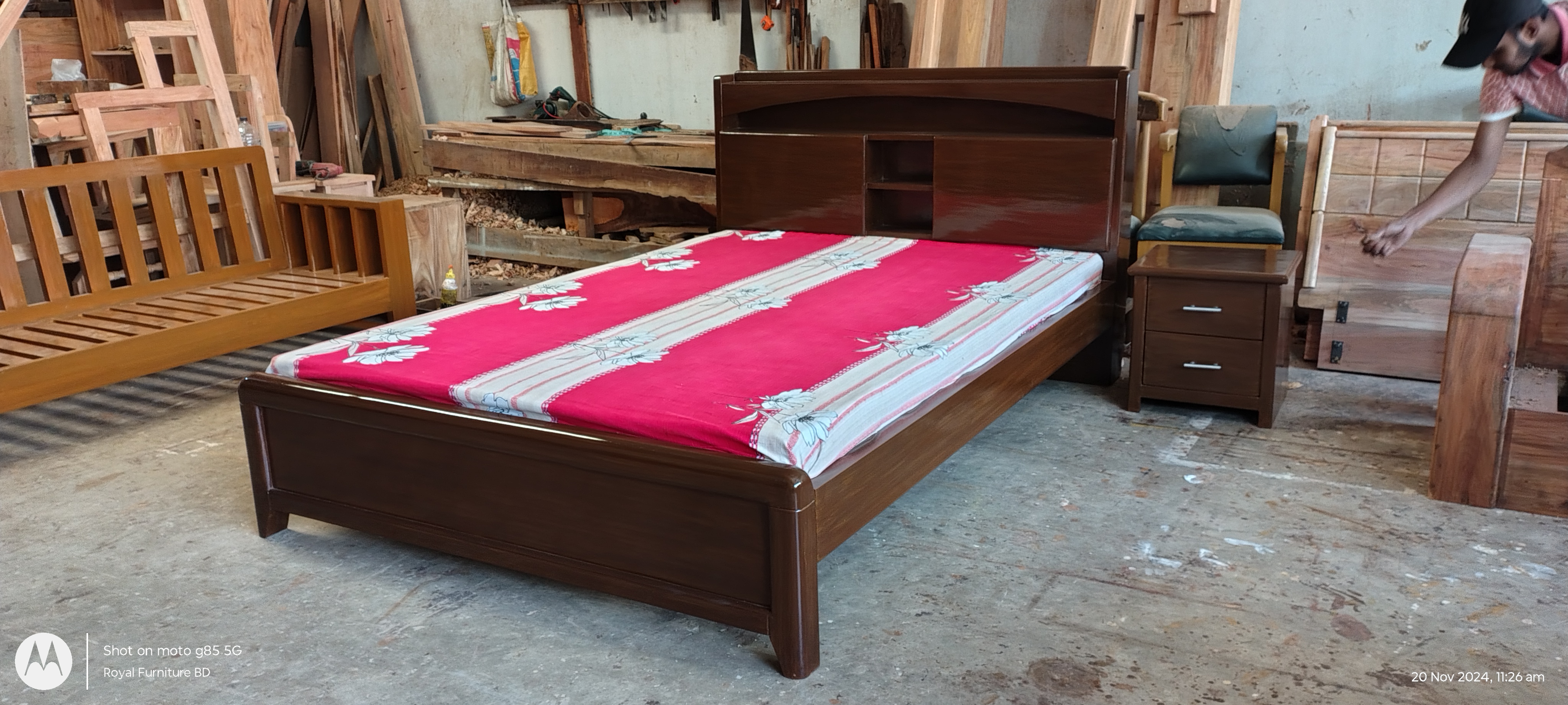 Wooden Bed with Headboard Storage | Semi Box Wooden Bed Design Bangladesh | WCF-Code-BD-1020_img_5