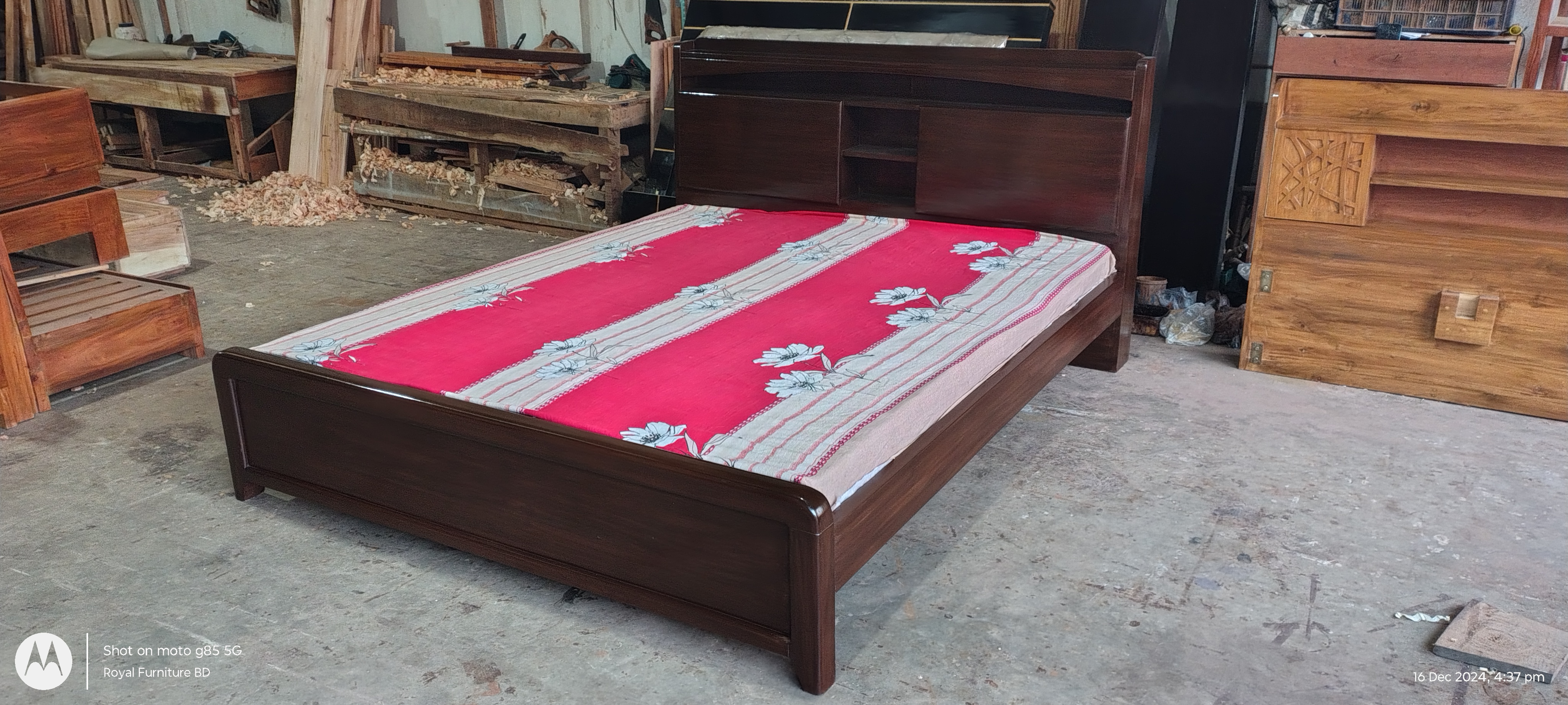 Wooden Bed with Headboard Storage | Semi Box Wooden Bed Design Bangladesh | WCF-Code-BD-1020_img_0