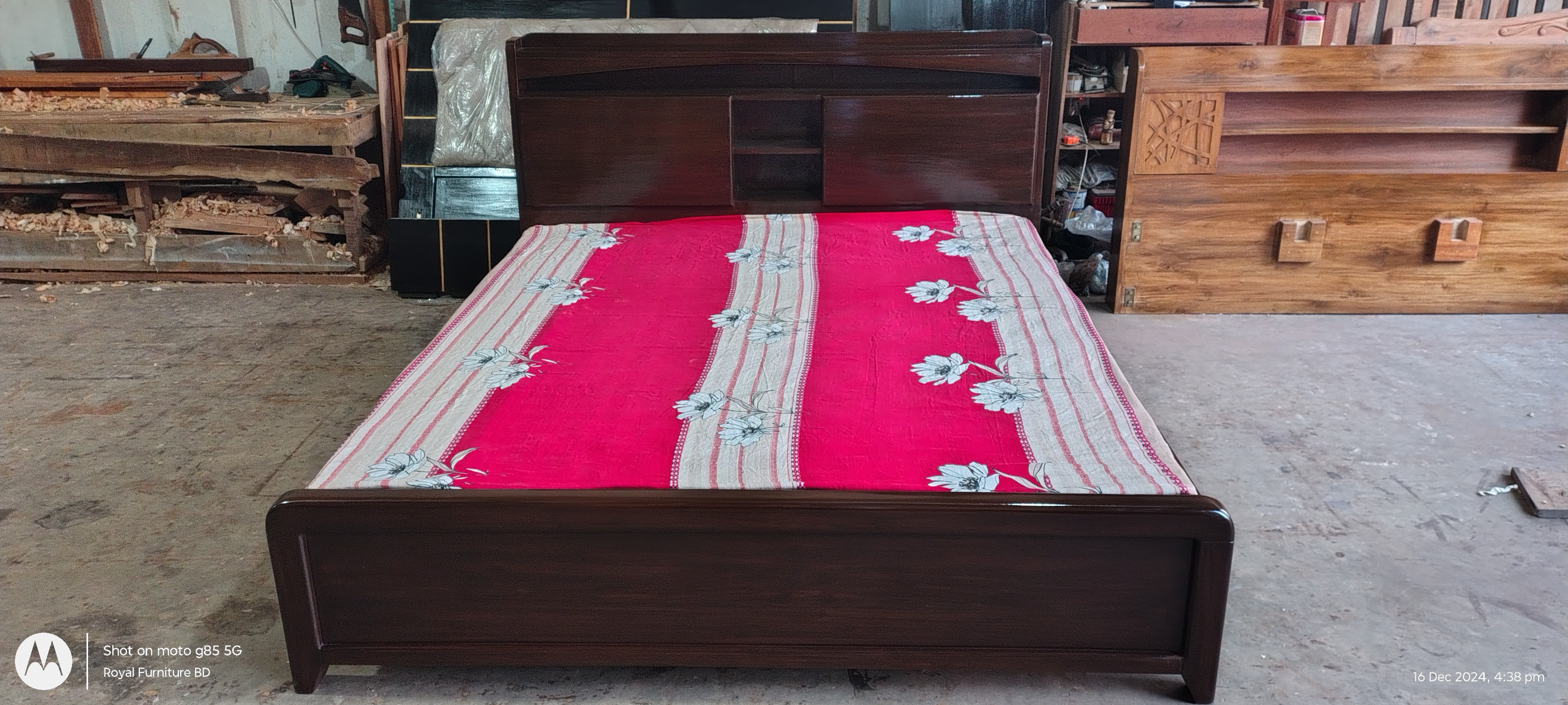 Wooden Bed with Headboard Storage | Semi Box Wooden Bed Design Bangladesh | WCF-Code-BD-1020_img_1