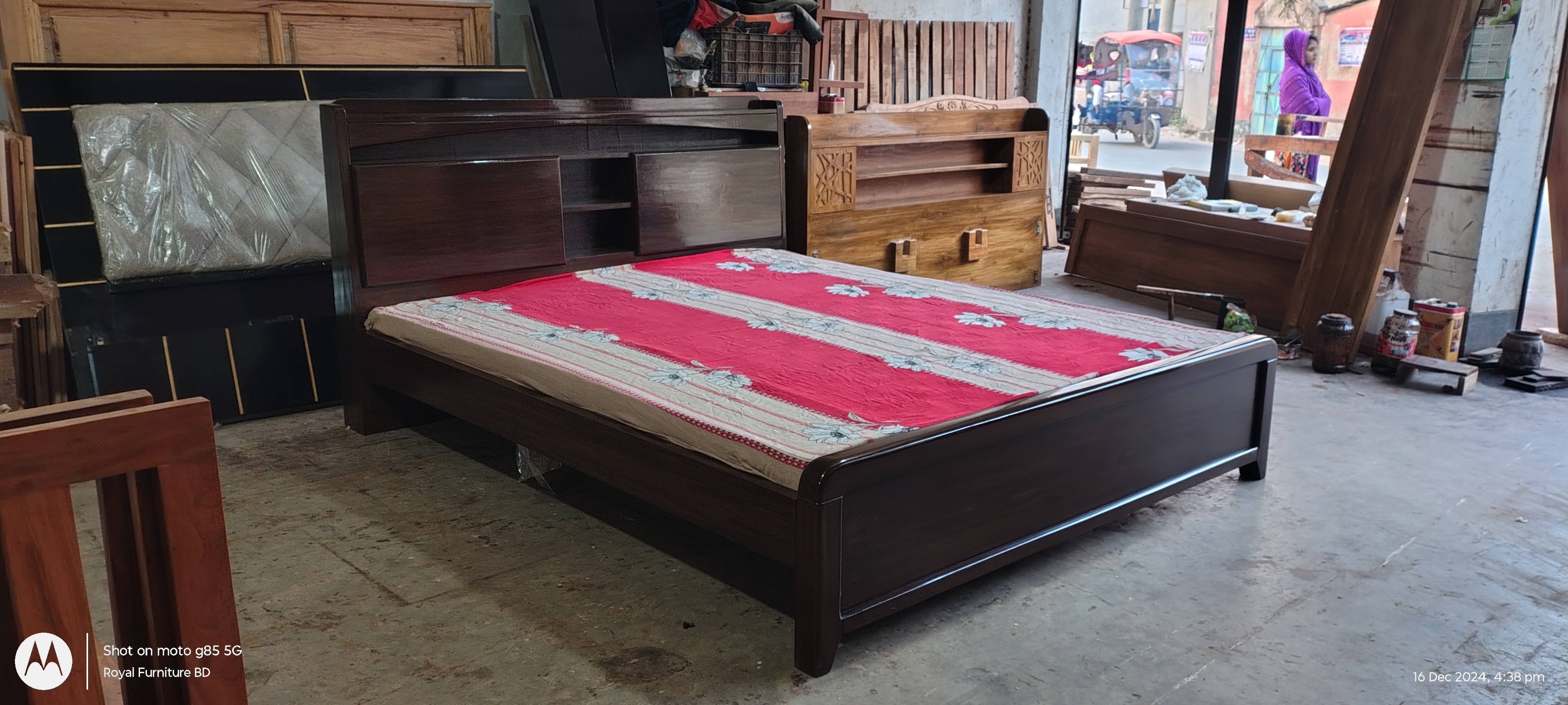Wooden Bed with Headboard Storage | Semi Box Wooden Bed Design Bangladesh | WCF-Code-BD-1020_img_2