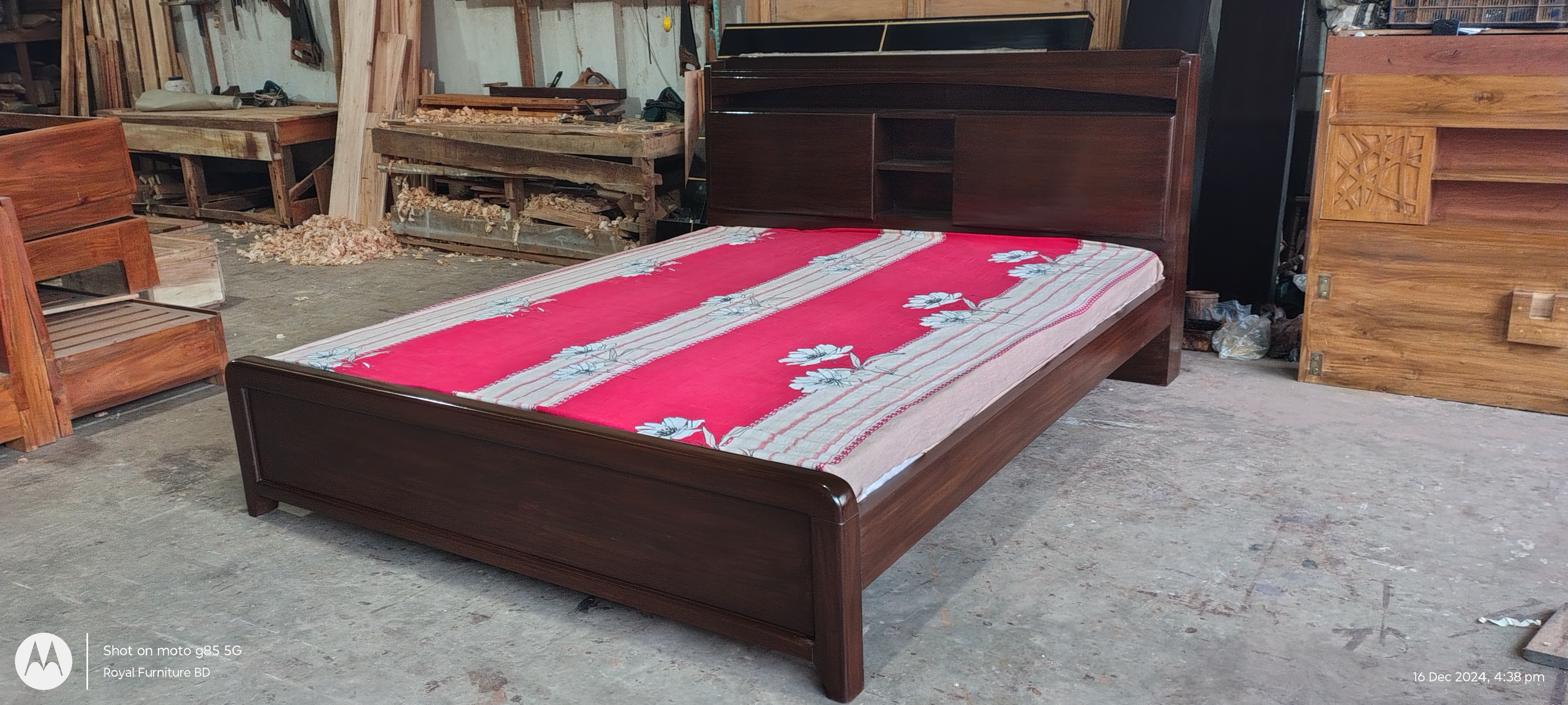 Wooden Bed with Headboard Storage | Semi Box Wooden Bed Design Bangladesh | WCF-Code-BD-1020_img_3