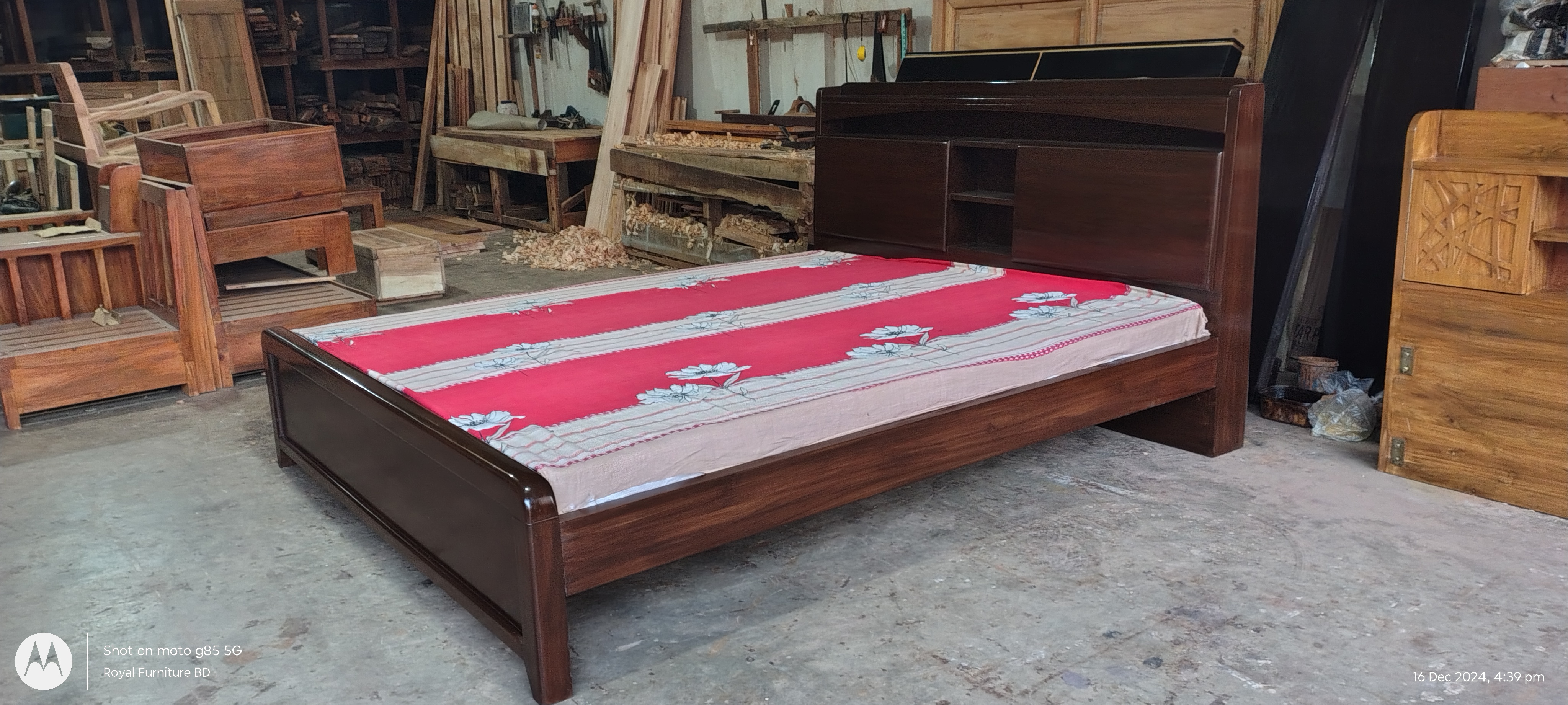 Wooden Bed with Headboard Storage | Semi Box Wooden Bed Design Bangladesh | WCF-Code-BD-1020_img_4