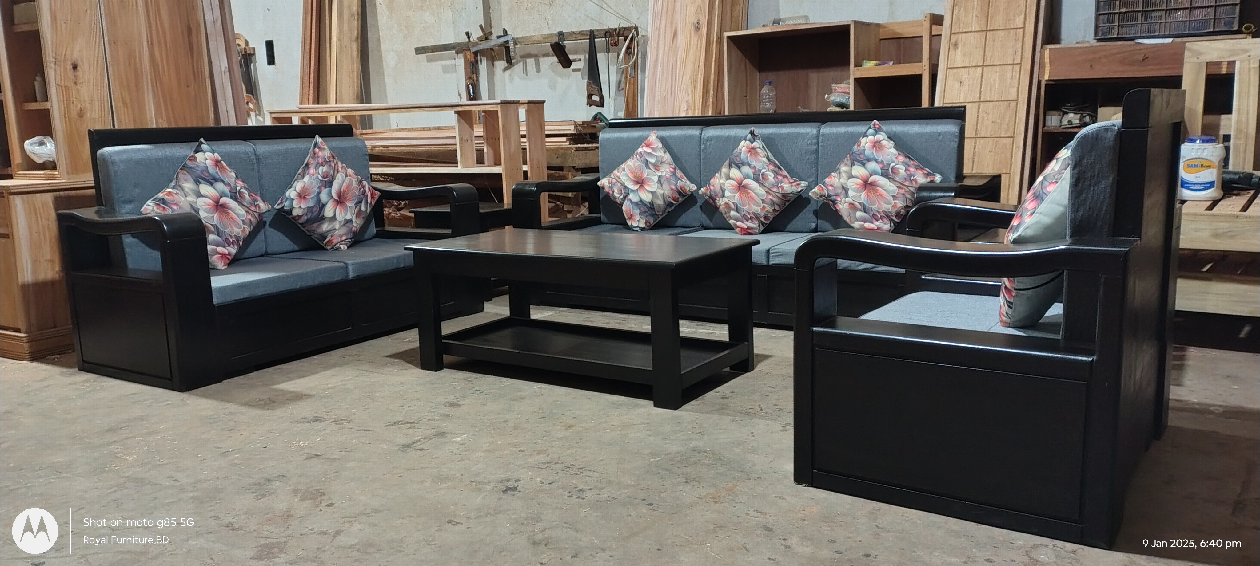 Modern Wooden Sofa Set with Center Table | Premium Solid Wood Furniture BD | WCF-Code-SF-530_img_0