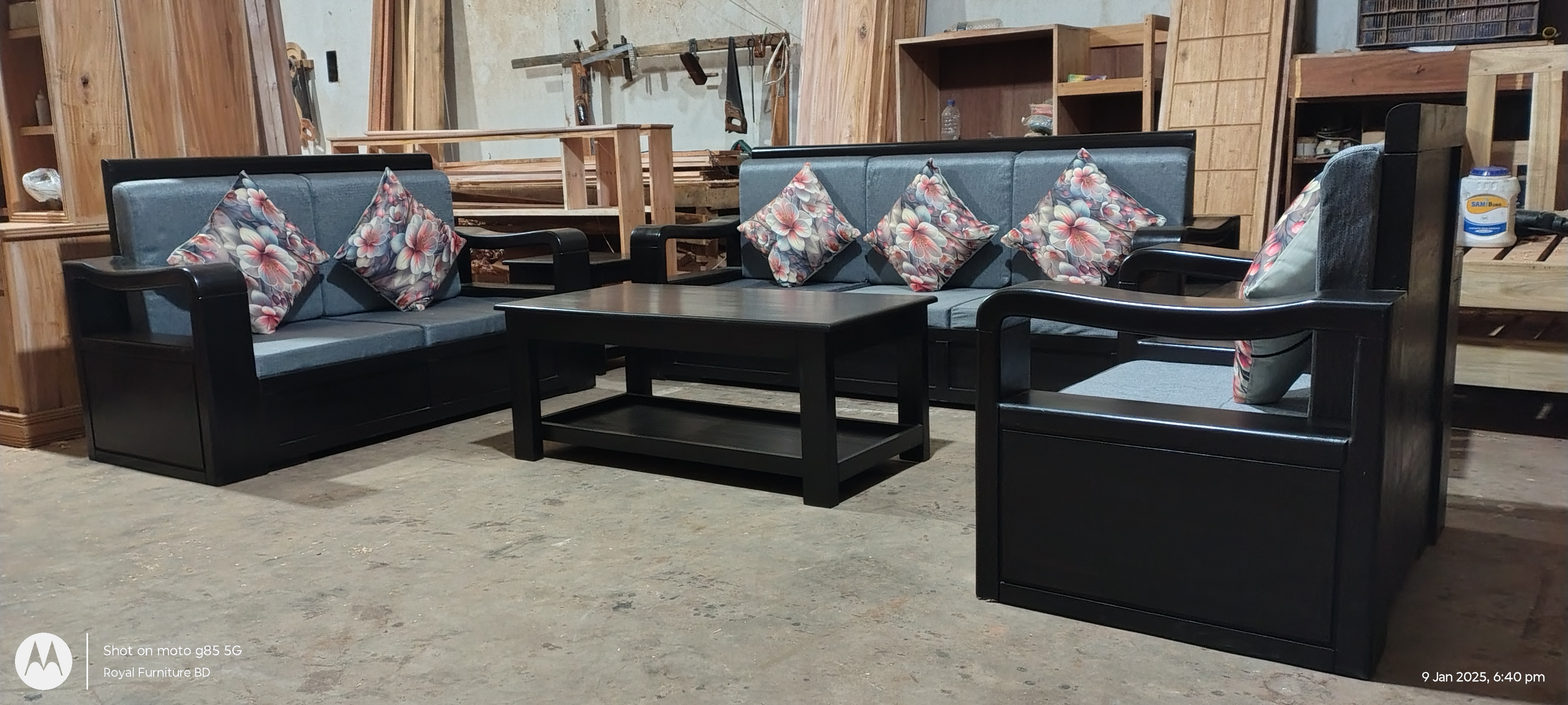 Modern Wooden Sofa Set with Center Table | Premium Solid Wood Furniture BD | WCF-Code-SF-530_img_1