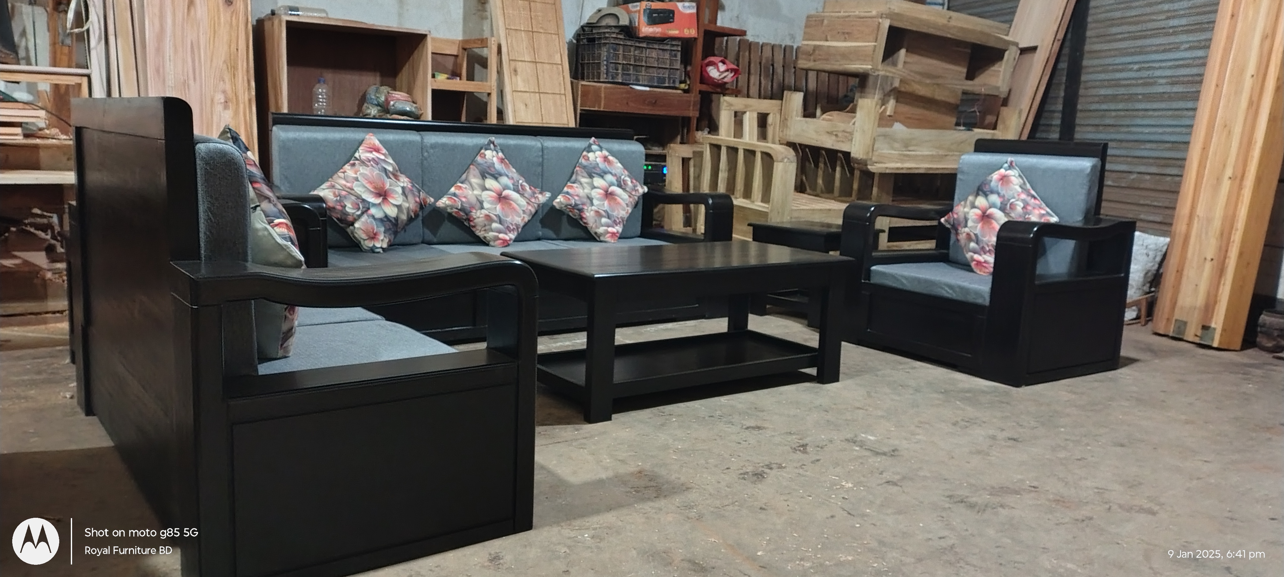 Modern Wooden Sofa Set with Center Table | Premium Solid Wood Furniture BD | WCF-Code-SF-530_img_2