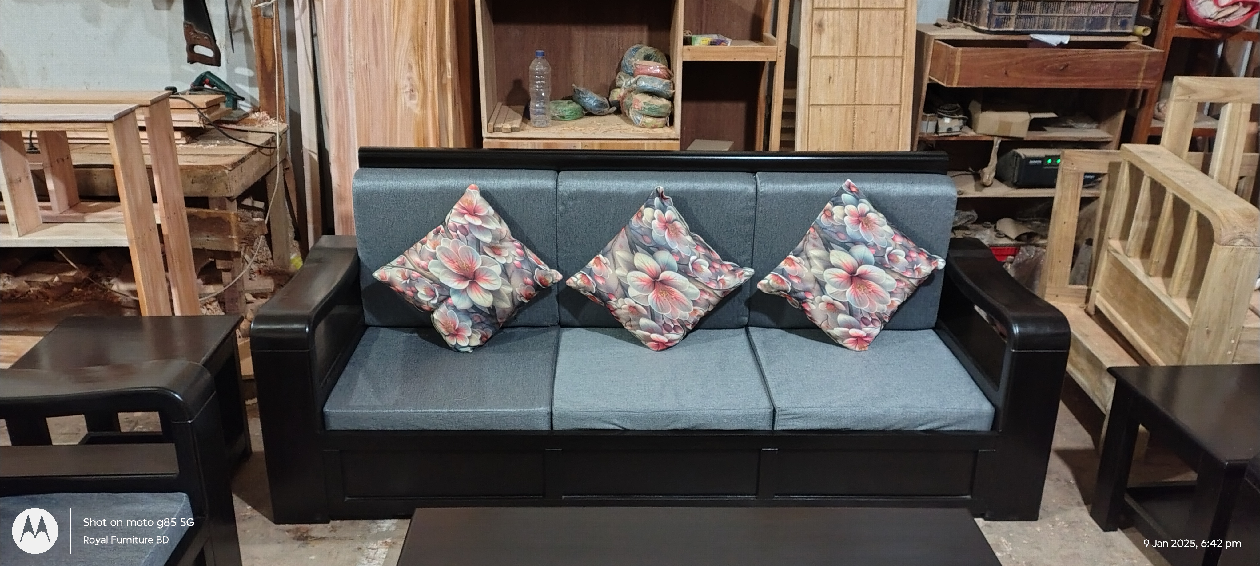 Modern Wooden Sofa Set with Center Table | Premium Solid Wood Furniture BD | WCF-Code-SF-530_img_3