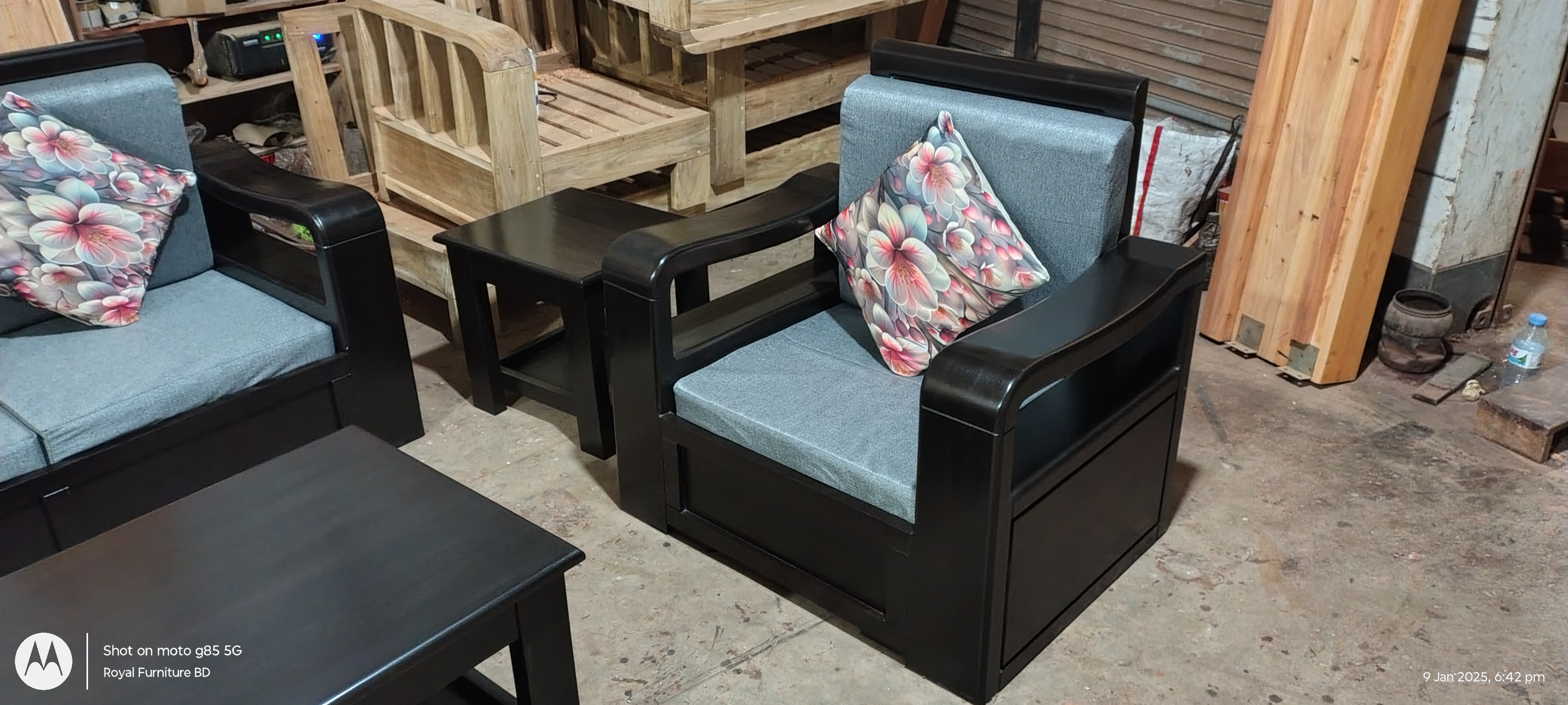 Modern Wooden Sofa Set with Center Table | Premium Solid Wood Furniture BD | WCF-Code-SF-530_img_5