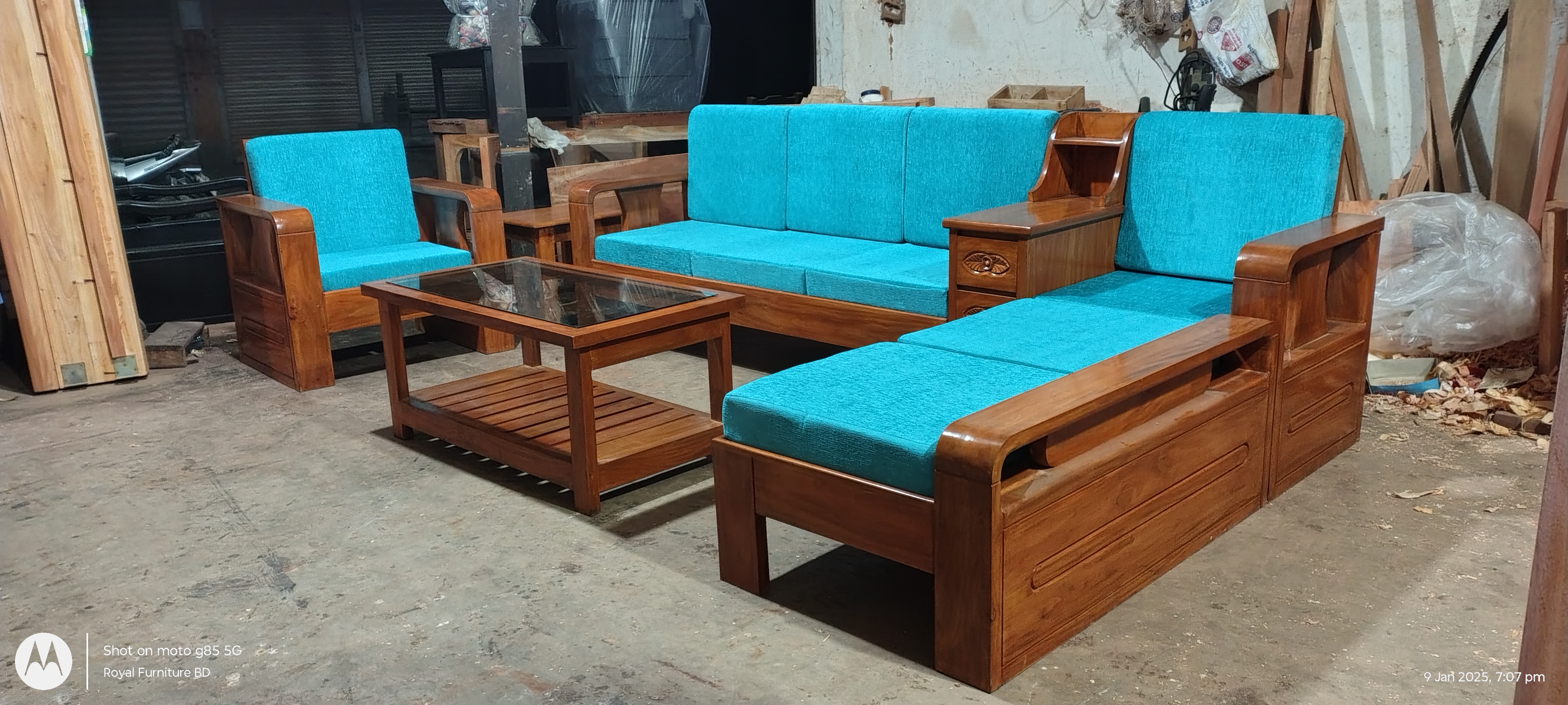 Modern Wooden Sofa Set with Center Table & Side Table | Premium Solid Wood Furniture BD | WCF-Code-SF-600-1_img_2