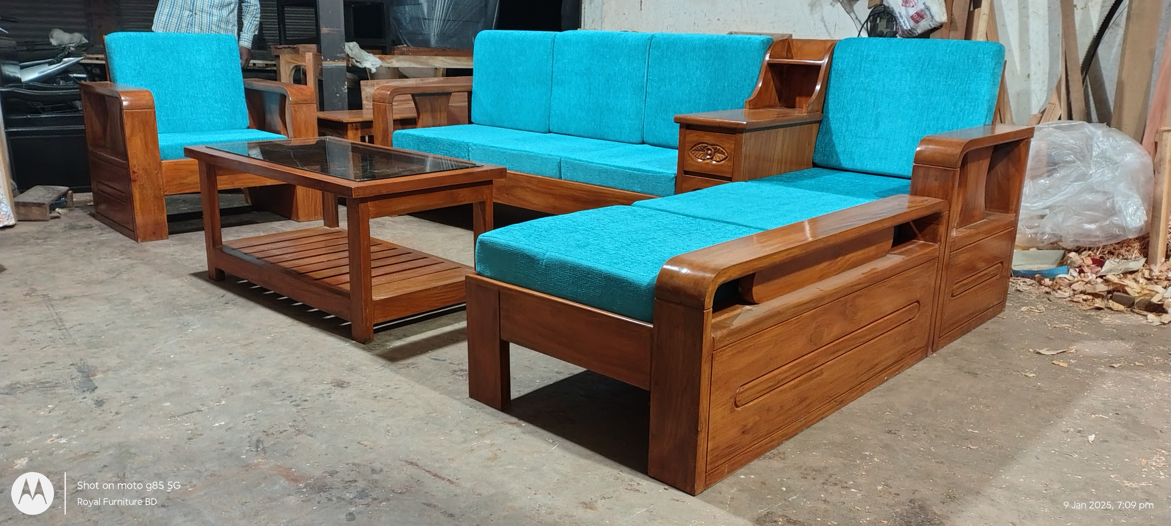 Modern Wooden Sofa Set with Center Table & Side Table | Premium Solid Wood Furniture BD | WCF-Code-SF-600-1_img_4