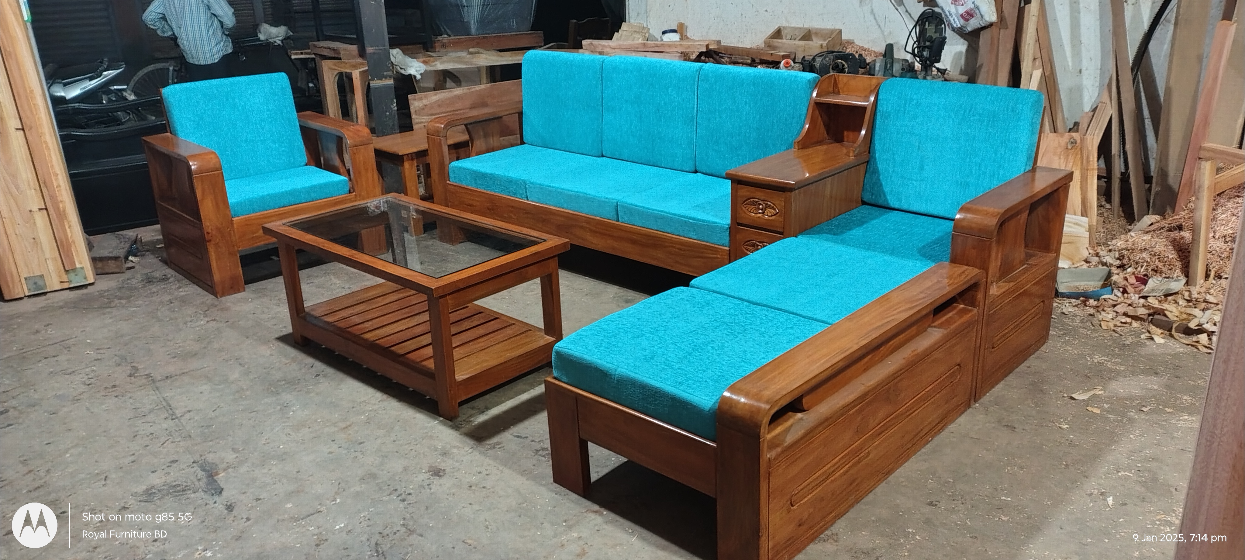 Modern Wooden Sofa Set with Center Table & Side Table | Premium Solid Wood Furniture BD | WCF-Code-SF-600-1_img_0