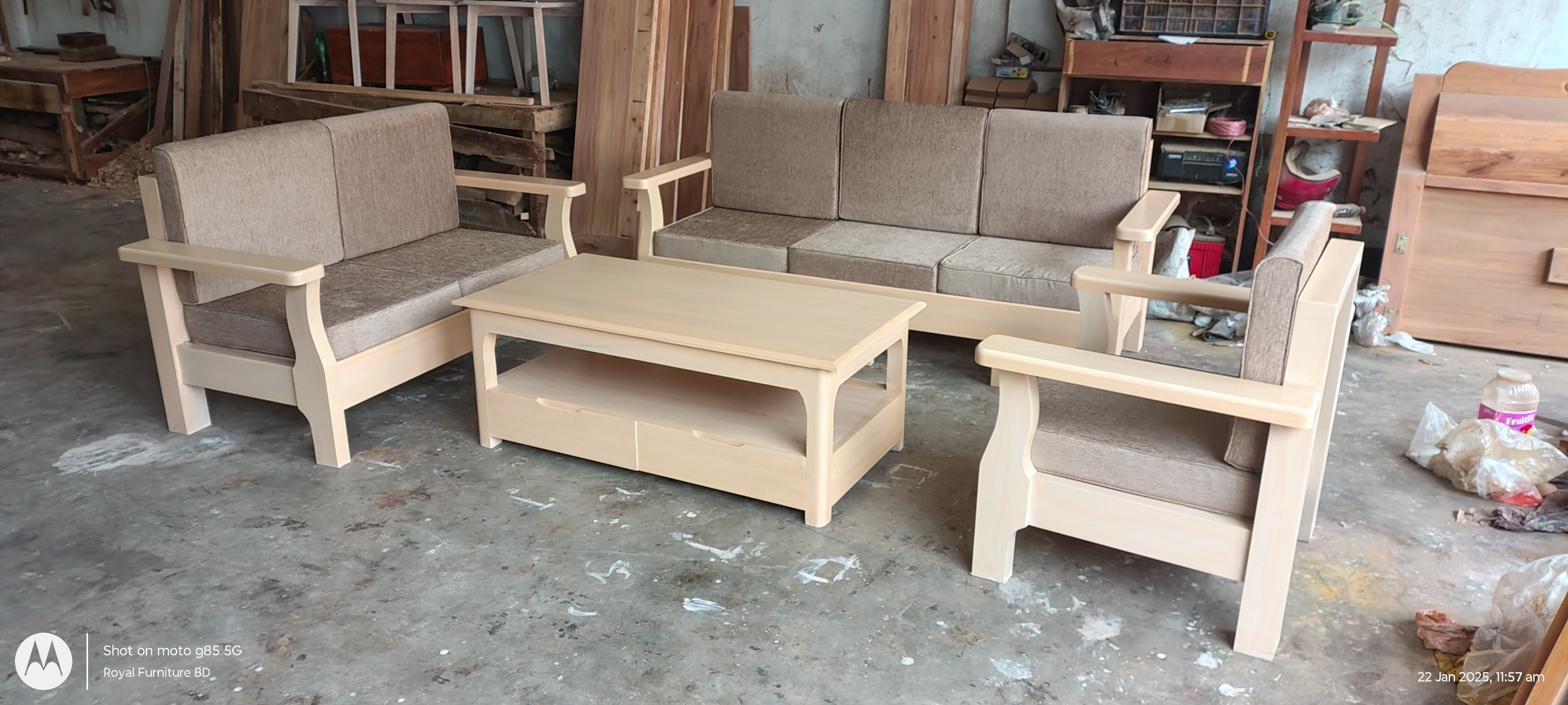 Modern Wooden Sofa Set with Center Table | Premium Solid Wood Furniture BD | WCF-Code-SF-504-1_img_0