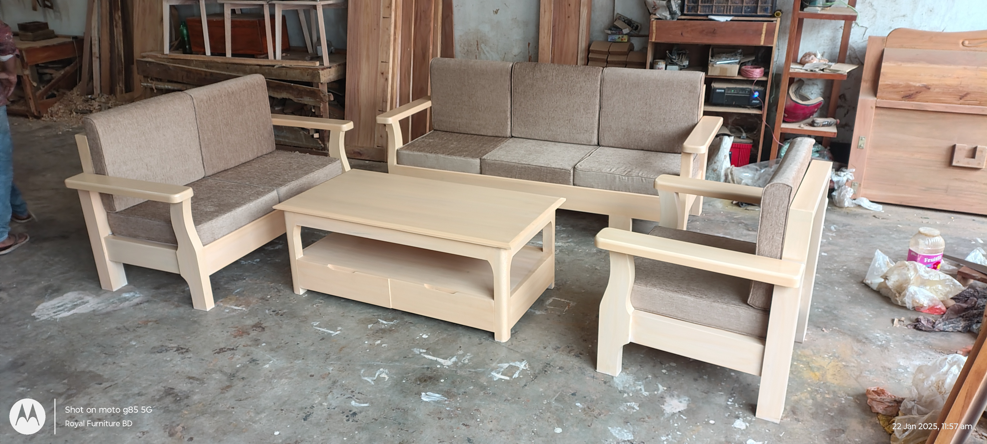 Modern Wooden Sofa Set with Center Table | Premium Solid Wood Furniture BD | WCF-Code-SF-504-1_img_1