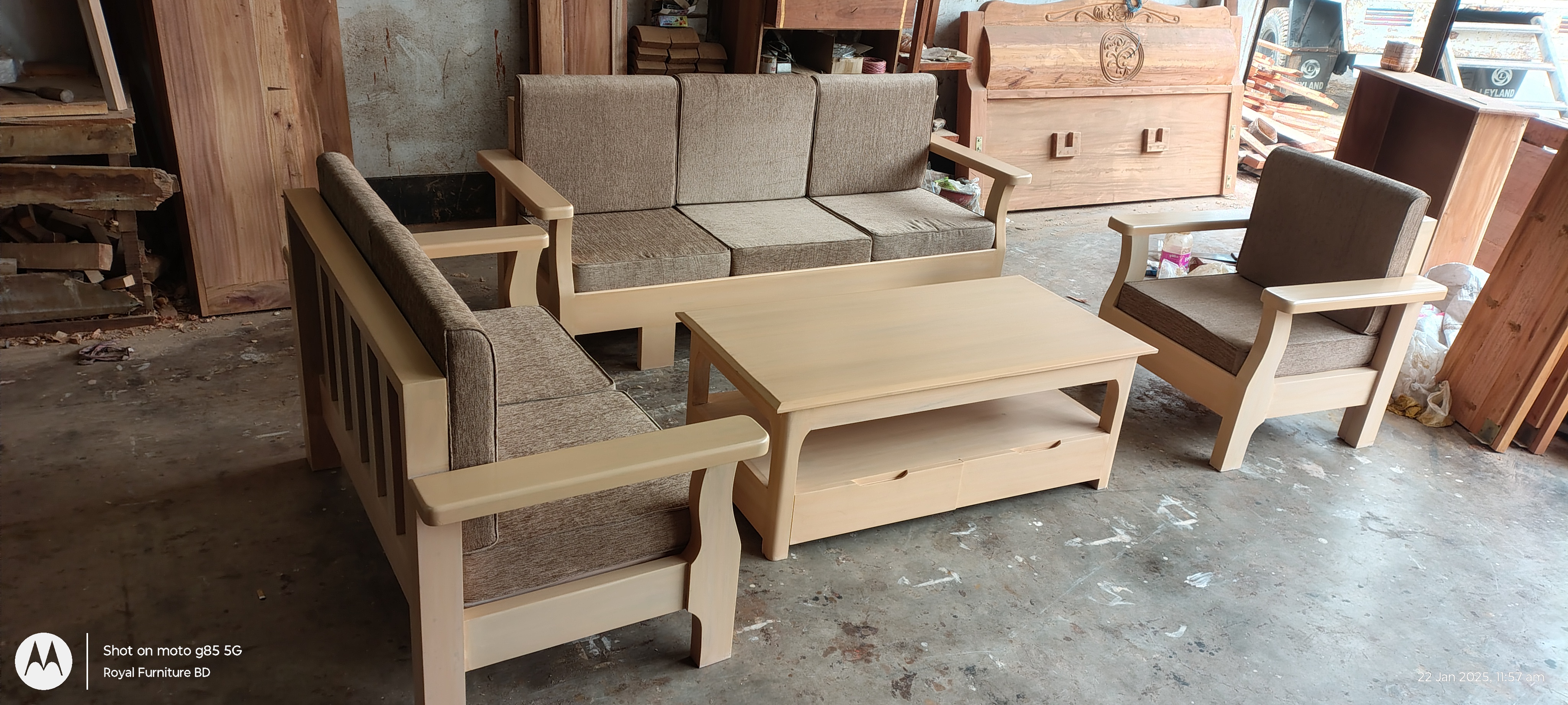 Modern Wooden Sofa Set with Center Table | Premium Solid Wood Furniture BD | WCF-Code-SF-504-1_img_2