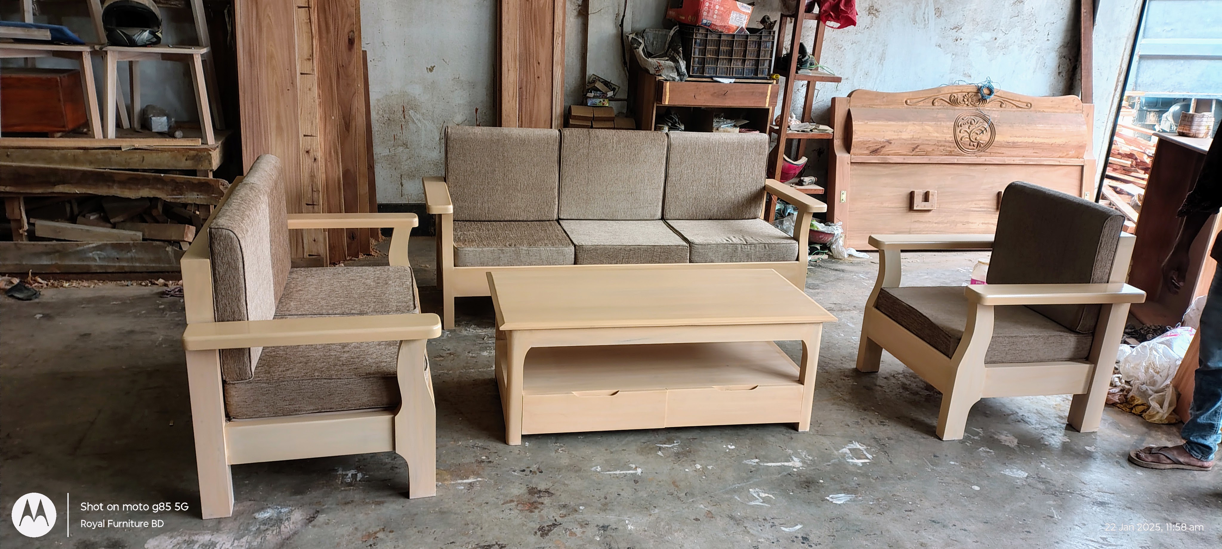 Modern Wooden Sofa Set with Center Table | Premium Solid Wood Furniture BD | WCF-Code-SF-504-1_img_3