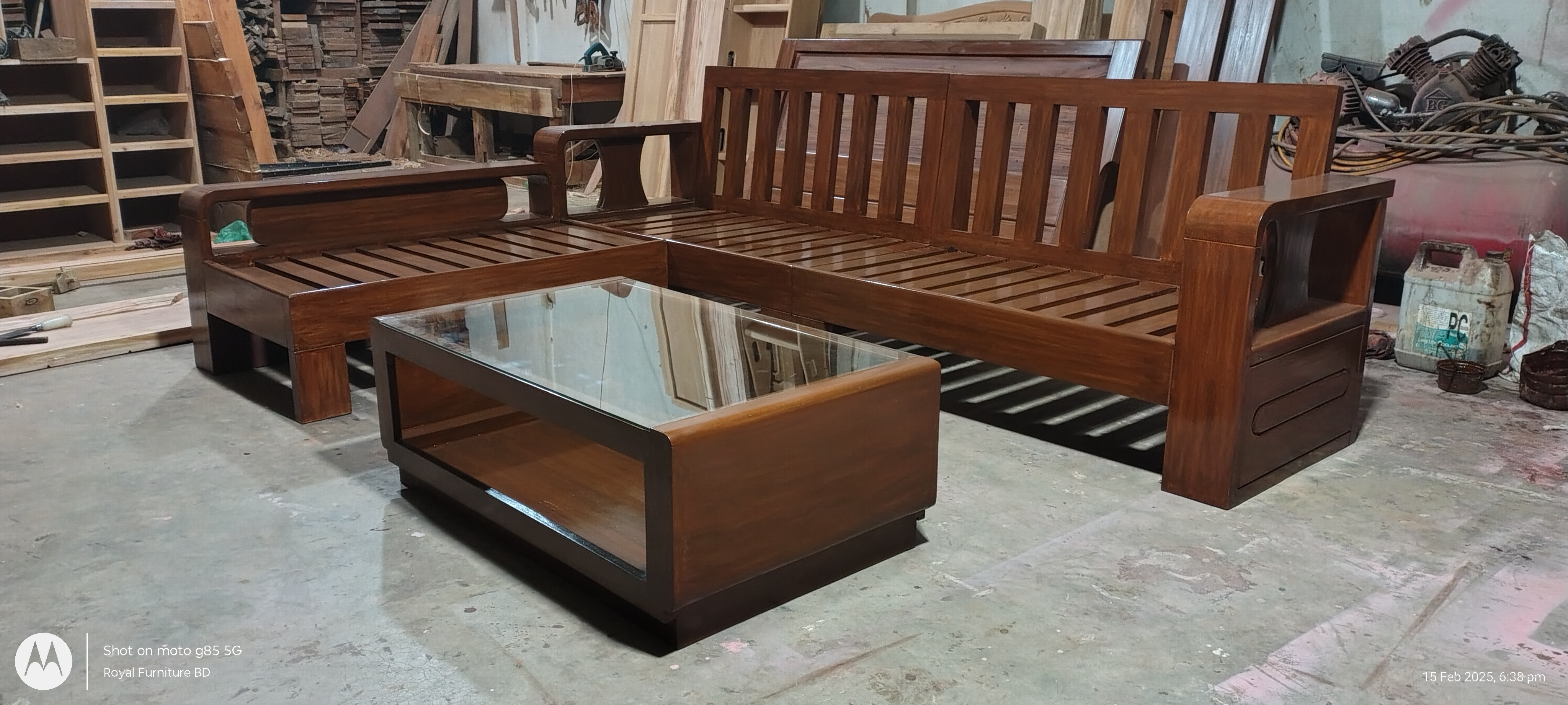 Modern Wooden Sofa Set with Center Table | Premium Solid Wood Furniture BD | WCF-Code-SF-600_img_1