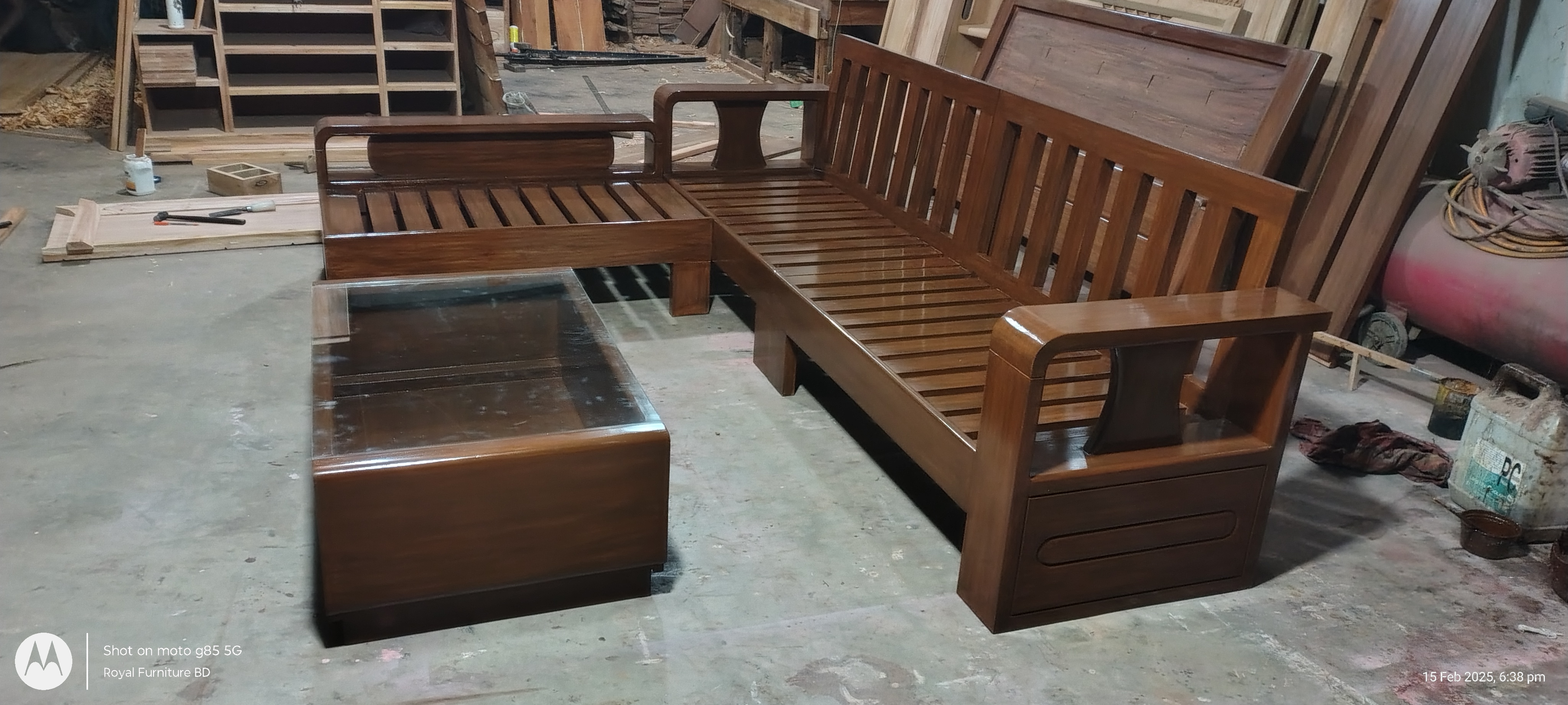 Modern Wooden Sofa Set with Center Table | Premium Solid Wood Furniture BD | WCF-Code-SF-600_img_2