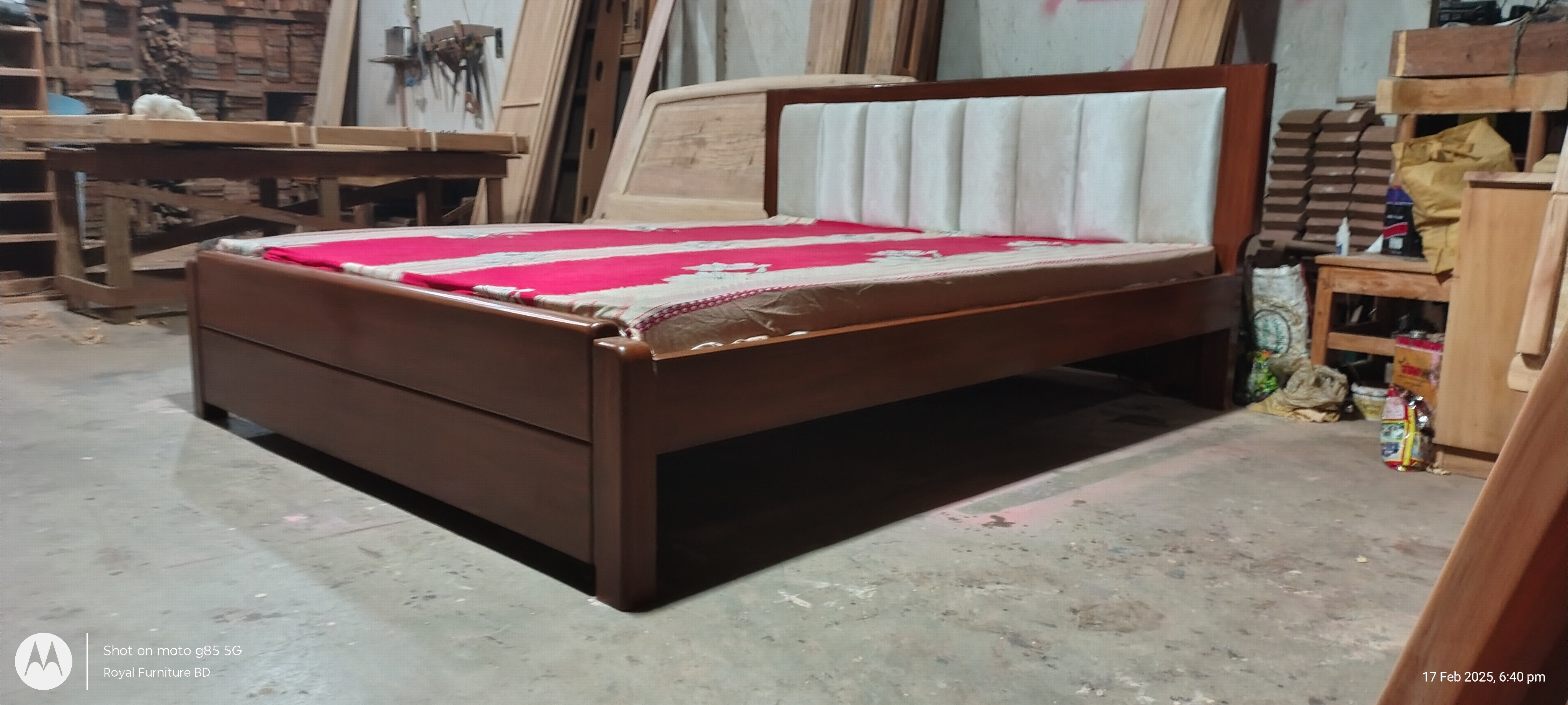 Upholstered Headboard Full Box Wooden Bed | Modern Wooden Bed Design Bangladesh | WCF-Code-BD-375_img_1