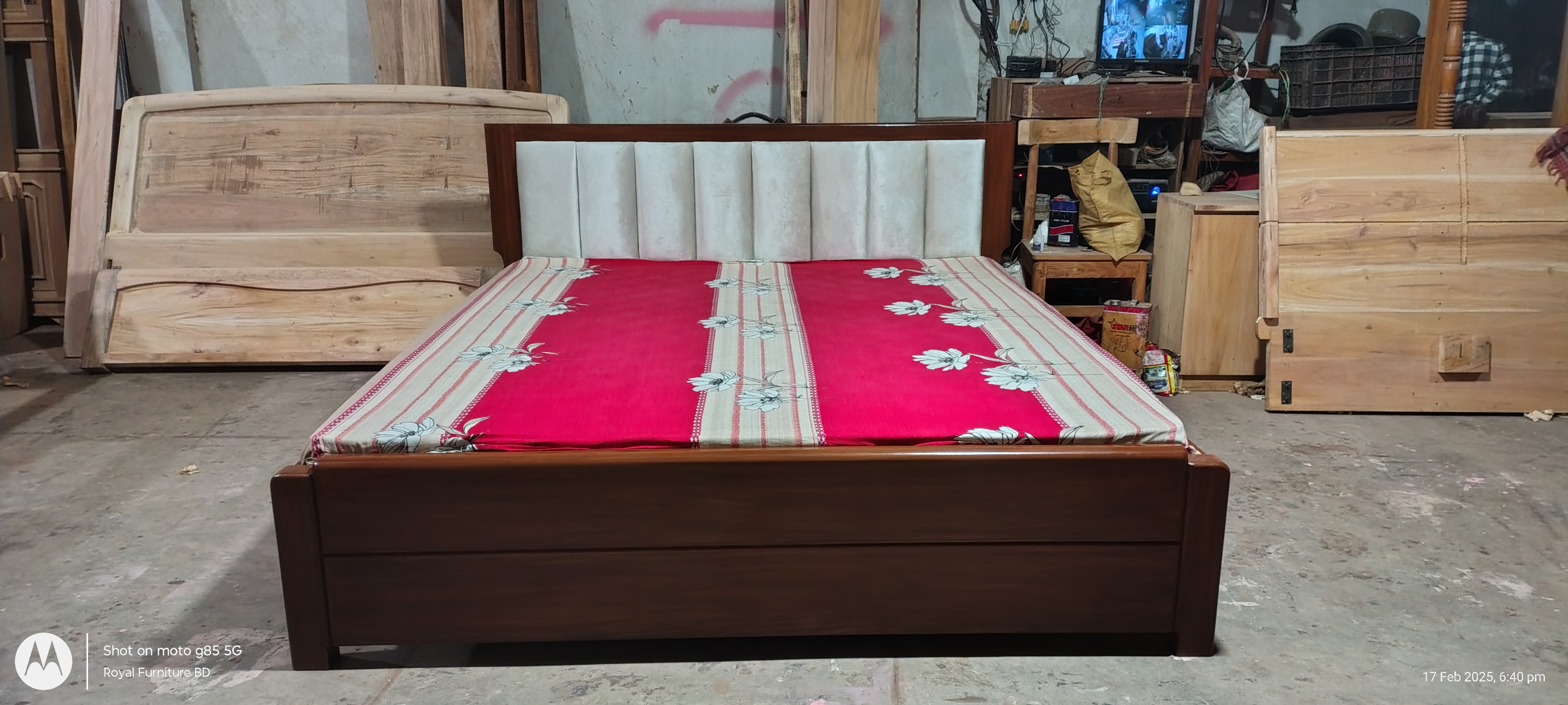 Upholstered Headboard Full Box Wooden Bed | Modern Wooden Bed Design Bangladesh | WCF-Code-BD-375_img_0