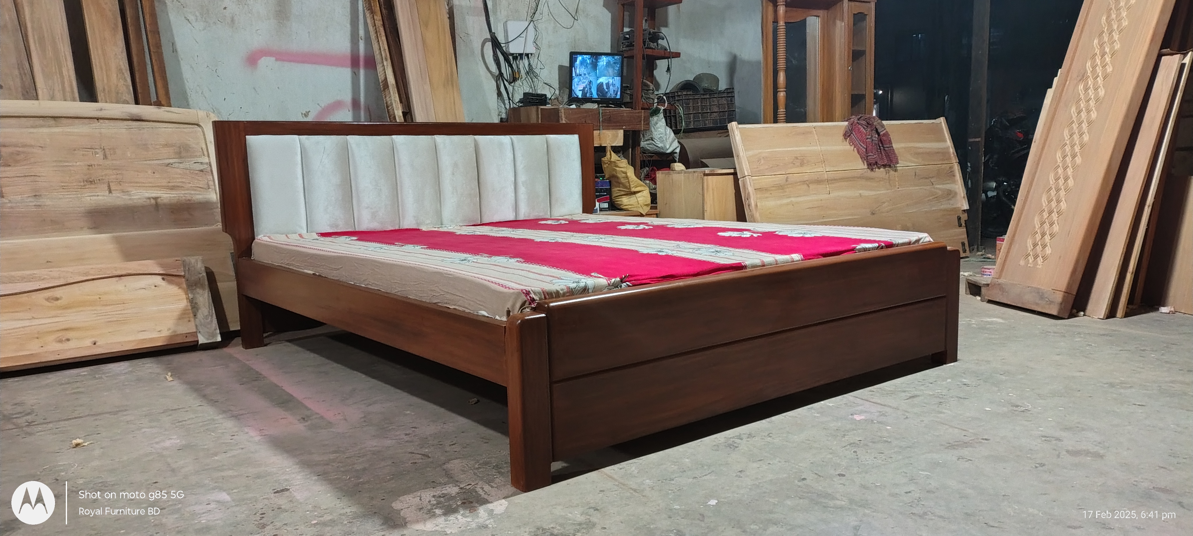 Upholstered Headboard Full Box Wooden Bed | Modern Wooden Bed Design Bangladesh | WCF-Code-BD-375_img_2