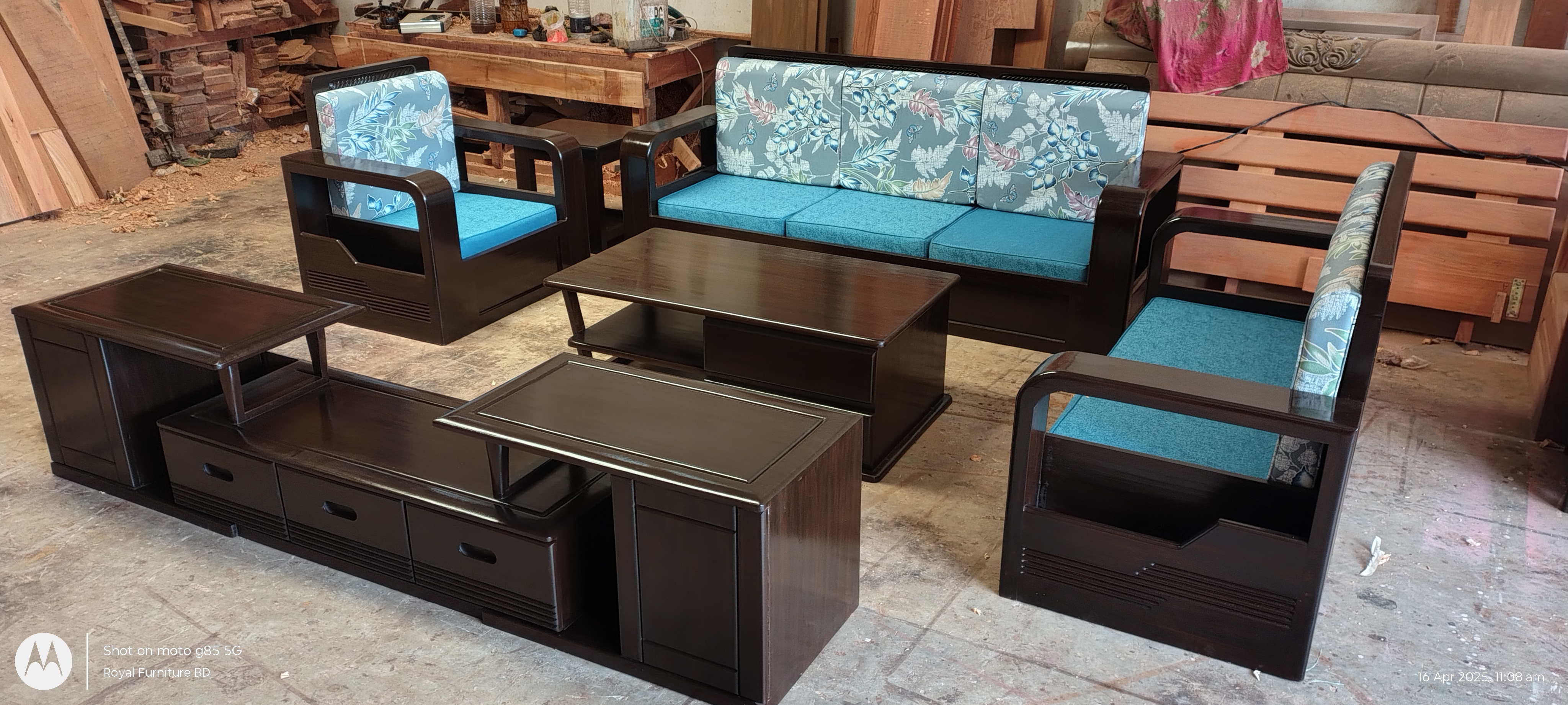 Modern Wooden Sofa Set with Center Table & Side Table | Premium Solid Wood Furniture BD | WCF-CODE-SF-512_img_0