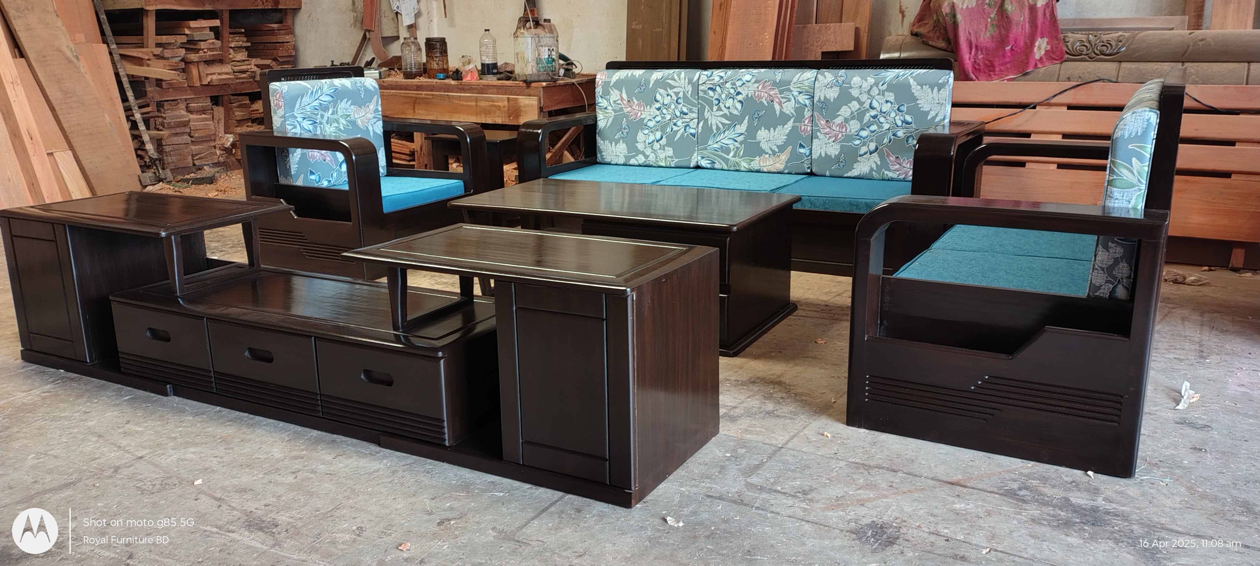 Modern Wooden Sofa Set with Center Table & Side Table | Premium Solid Wood Furniture BD | WCF-CODE-SF-512_img_4